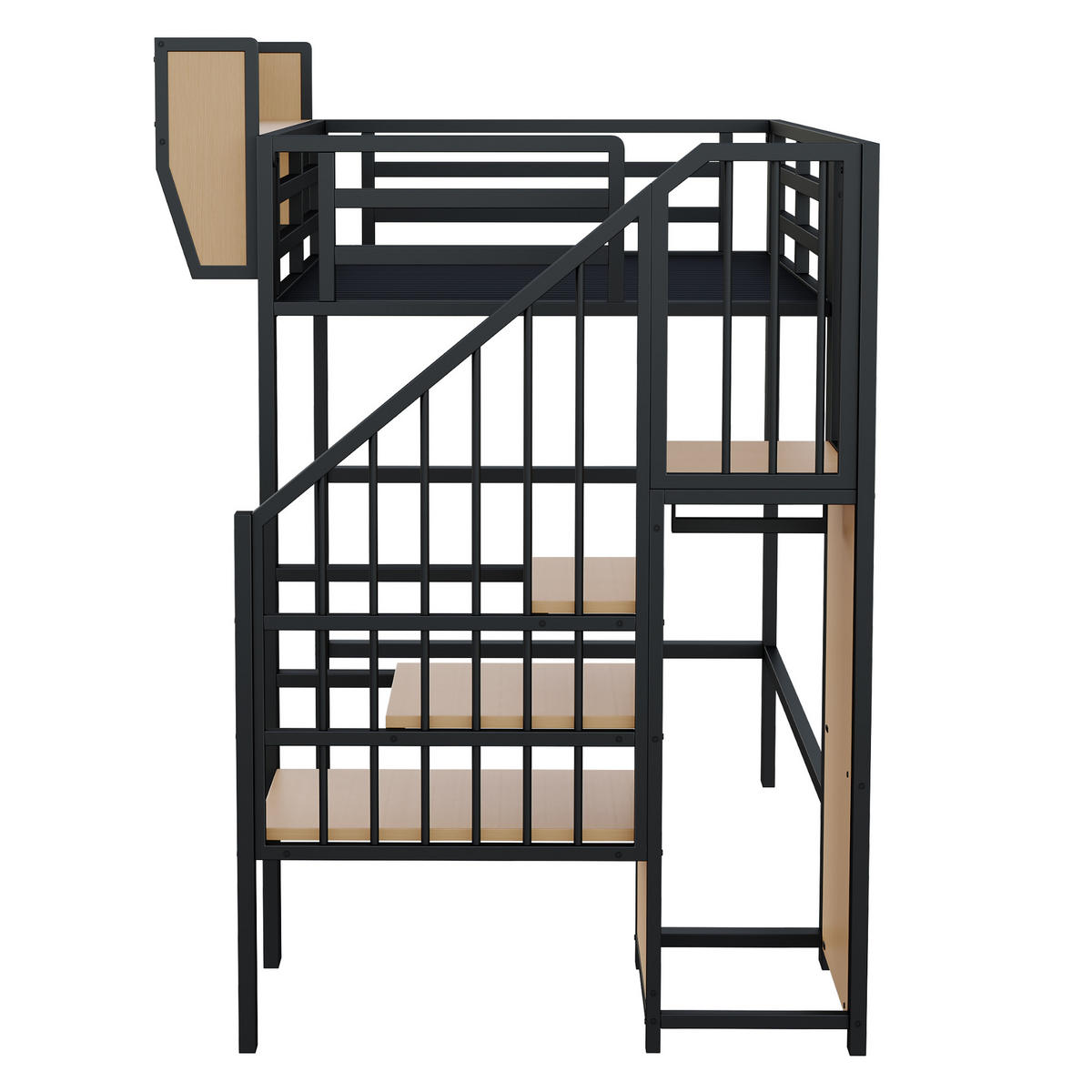 HOCHBETT mit Regalen und Treppe Schwarz - Schwarz, Holzwerkstoff/Metall - Urban Meuble