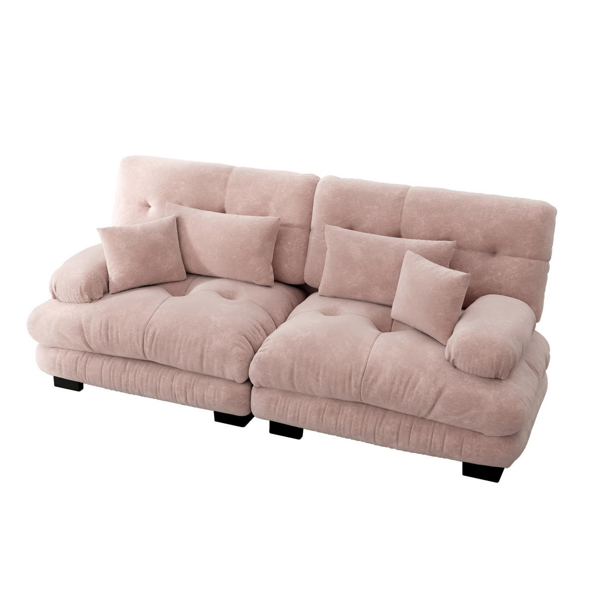 ECKSOFA modular Chenille Pink mit Deko- und Lendenkissen - Pink, Kunststoff (77/81/220cm) - Meubliv