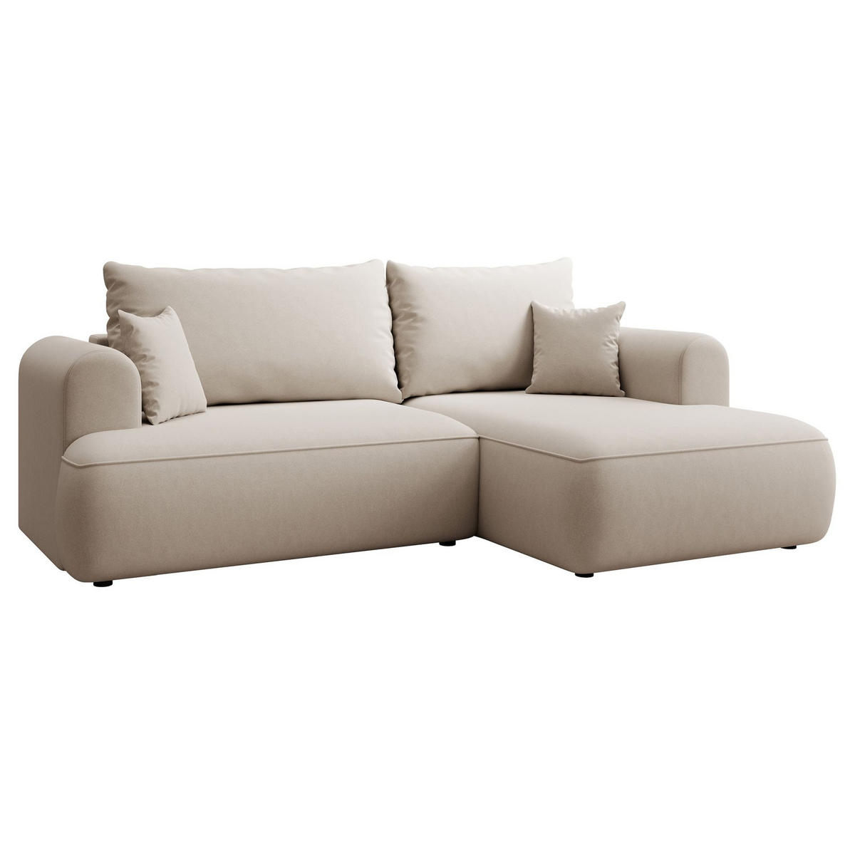 ECKSCHLAFSOFA Ovo Mini Creme Easy-Clean-Samtbezug - Creme/Schwarz, Kunststoff/Textil (238/156cm) - Selsey