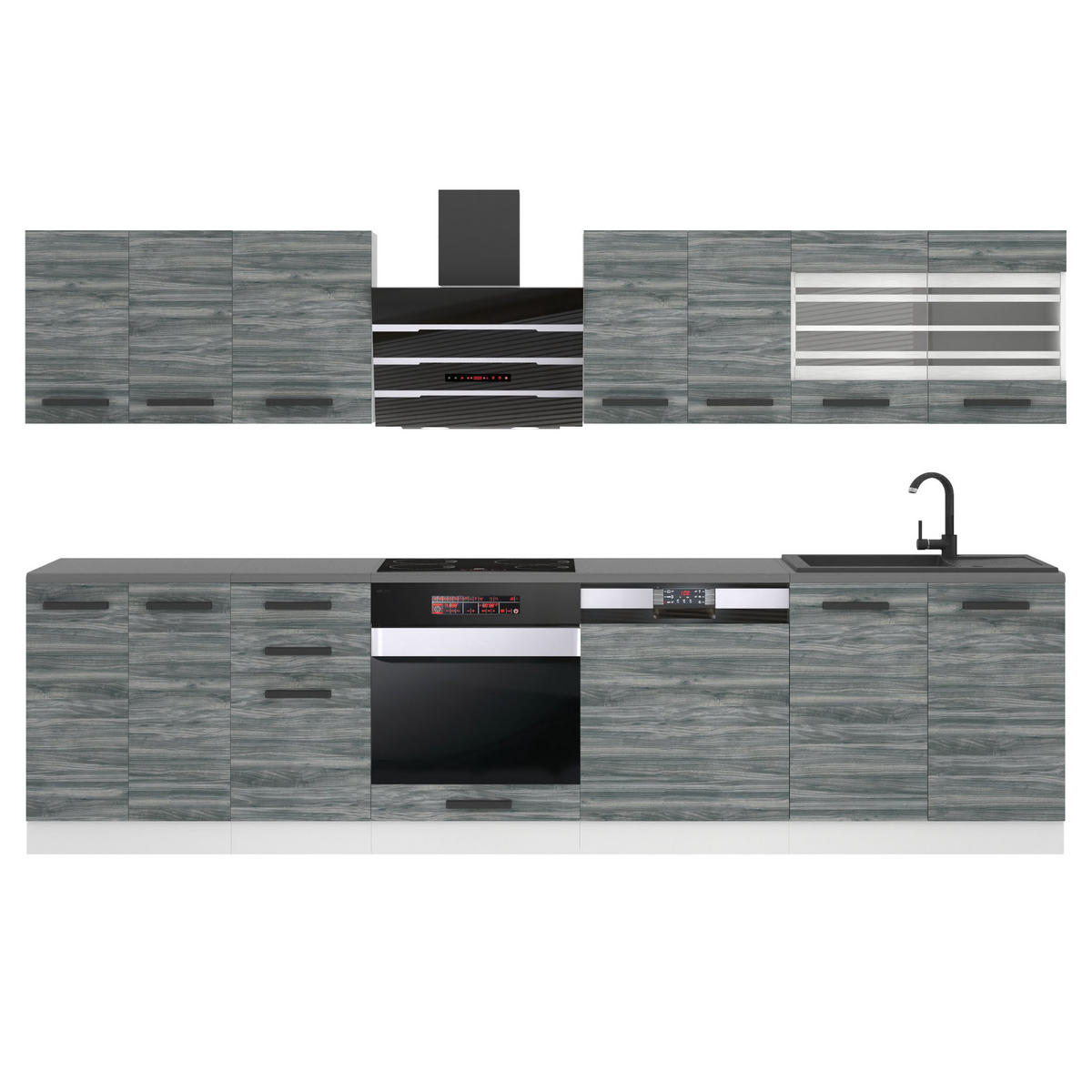 KÜCHENZEILE Lucy 300 cm, Ohne Arbeitsplatten, Glamour Wood - Grau, Holz (300/204/60cm) - B BELINI GROUP
