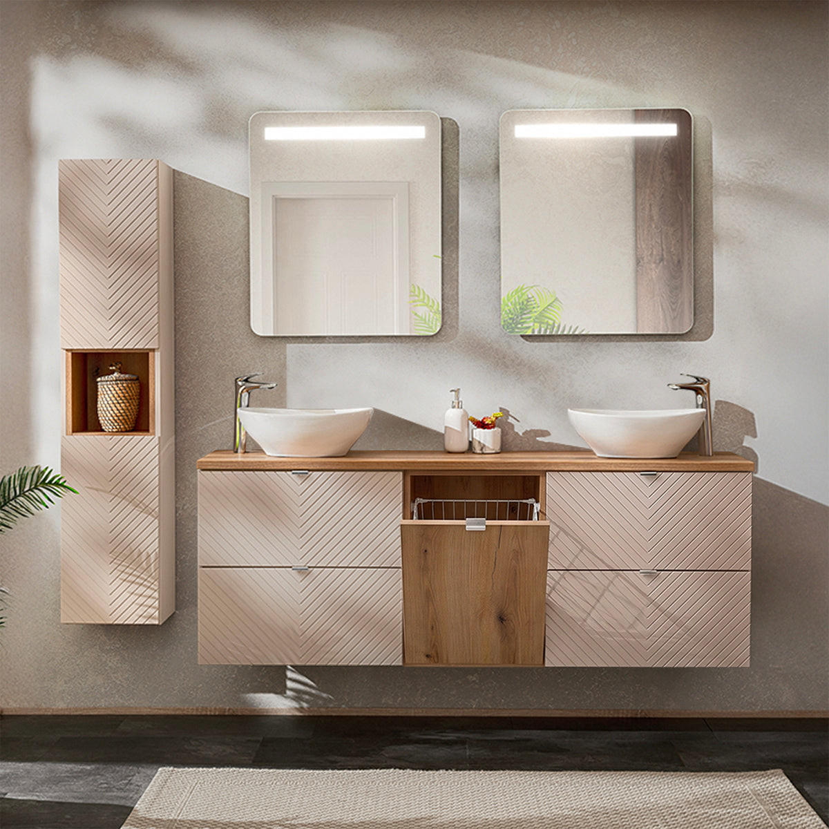 BADMÖBEL 160.4cm Manoa 2er-Set Kaschmir - Beige, Holzwerkstoff (160.4/59/40cm) - Petits-meubles