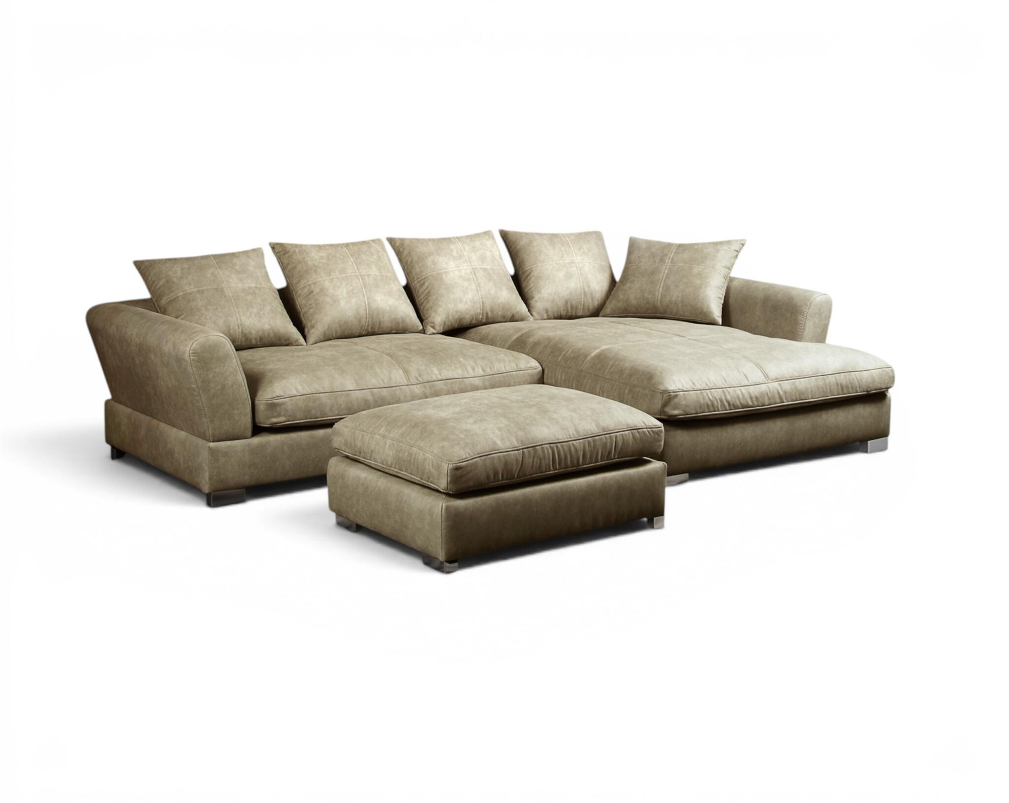 ECKSOFA Tizian Inkl. Hocker - Beige, Holzwerkstoff/Textil (290/182cm) - Fun Möbel