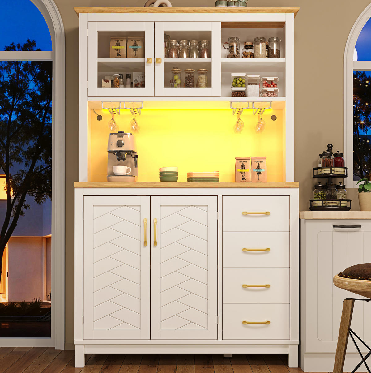 BUFFET 105,5/180/40 cm Weiß aus MDF mit LED-Lichtleiste - Weiß, Holzwerkstoff (40/180/105.5cm) - OKMYHOME