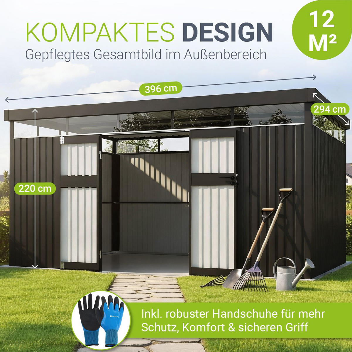 GERÄTEHAUS Luzern Anthrazit - Anthrazit, Metall (396/220/294cm) - Juskys