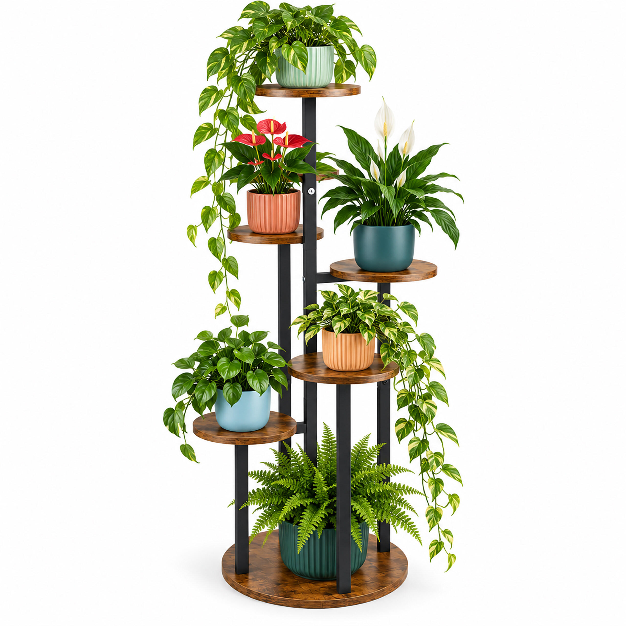 SUPORT pentru plante maro vintage negru 6 rafturi rotunde