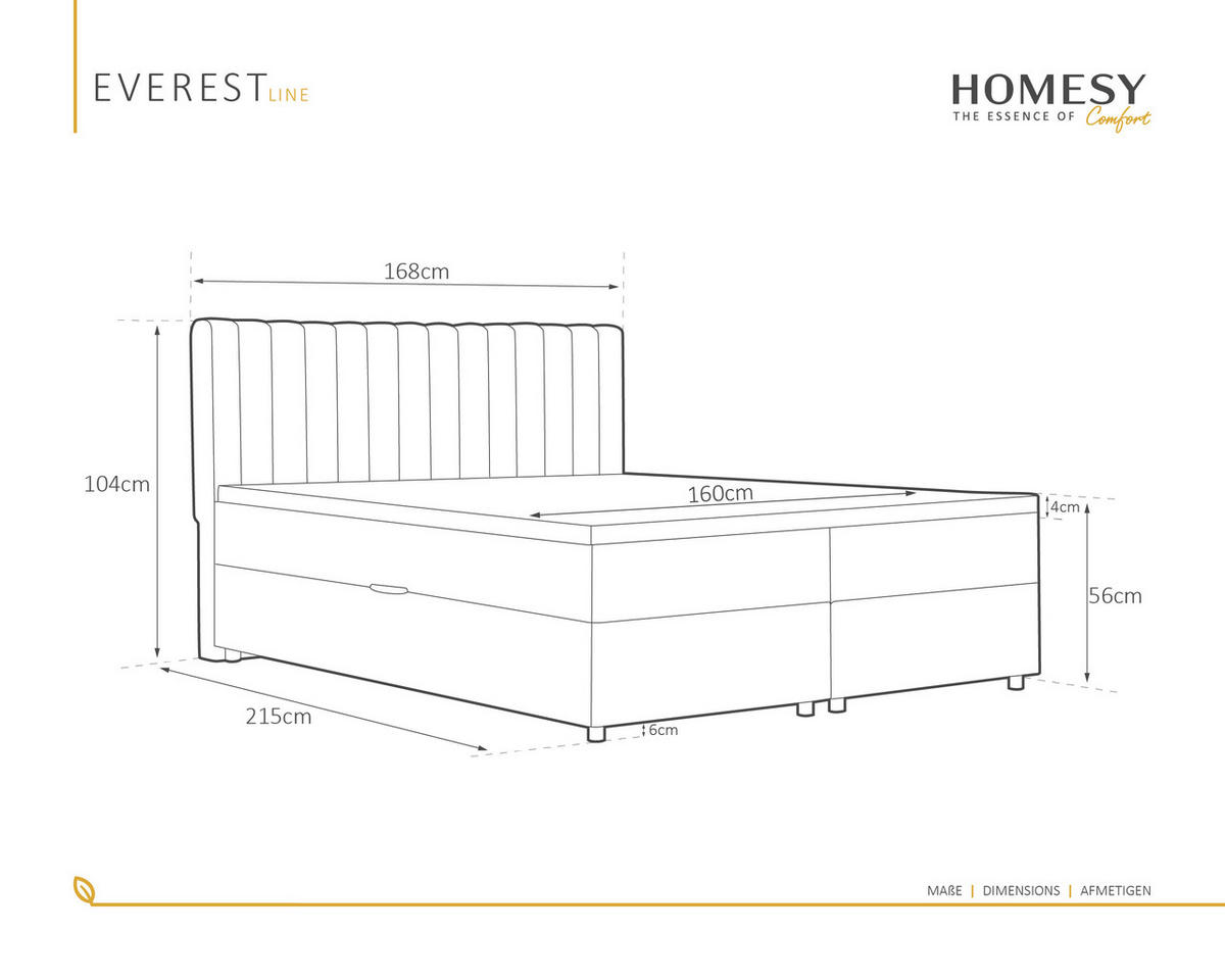 BOXBETT Everest grau 160 x 200 cm Doppelbett mit hochwertiger Bonell-Matratze und Topper - Dunkelgrau, Holz (160/200cm) - Homesy