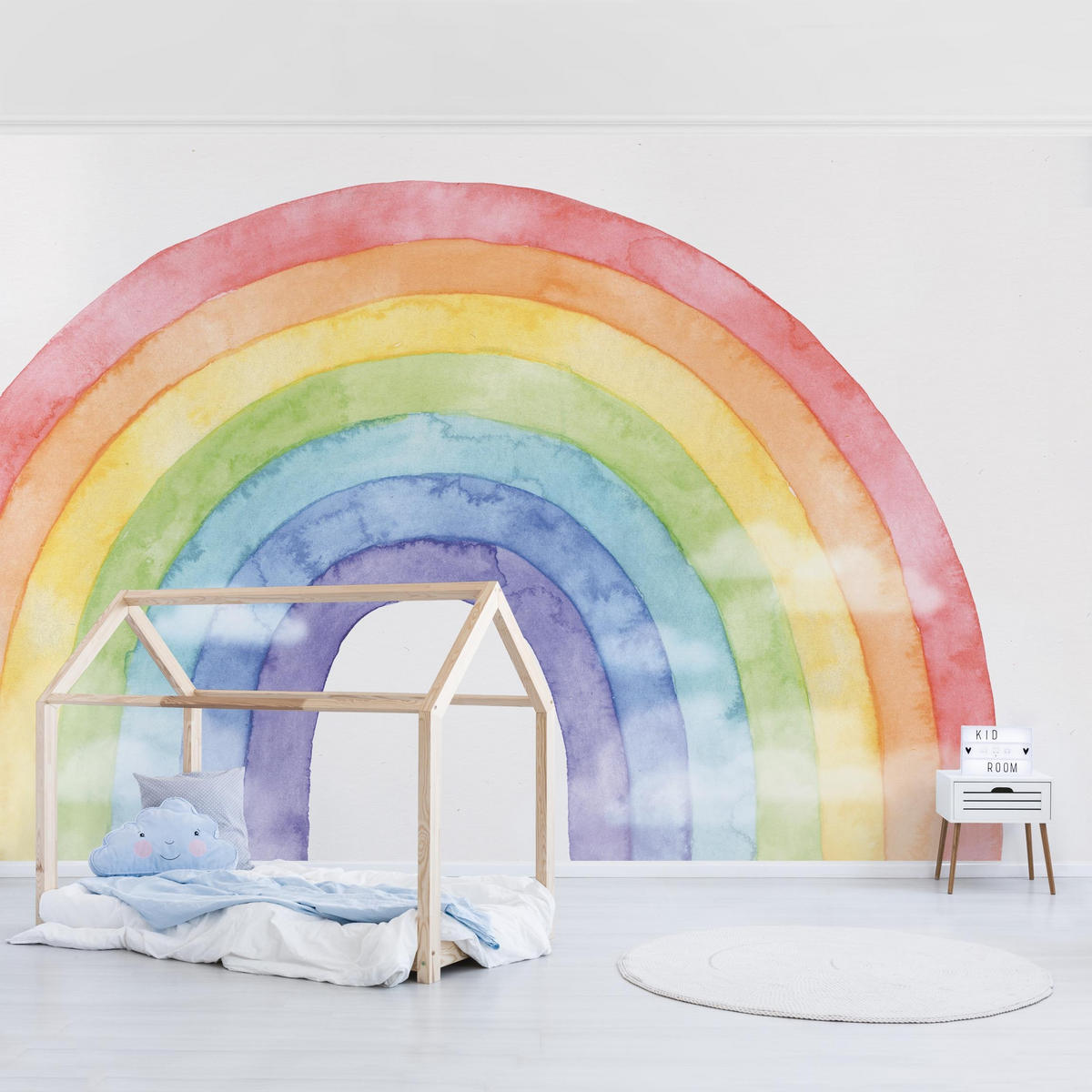 FOTOTAPETE Regenbogen und Wolken Wasserfarben 432/290 cm - Multicolor, Papier (432/290cm) - Bilderwelten