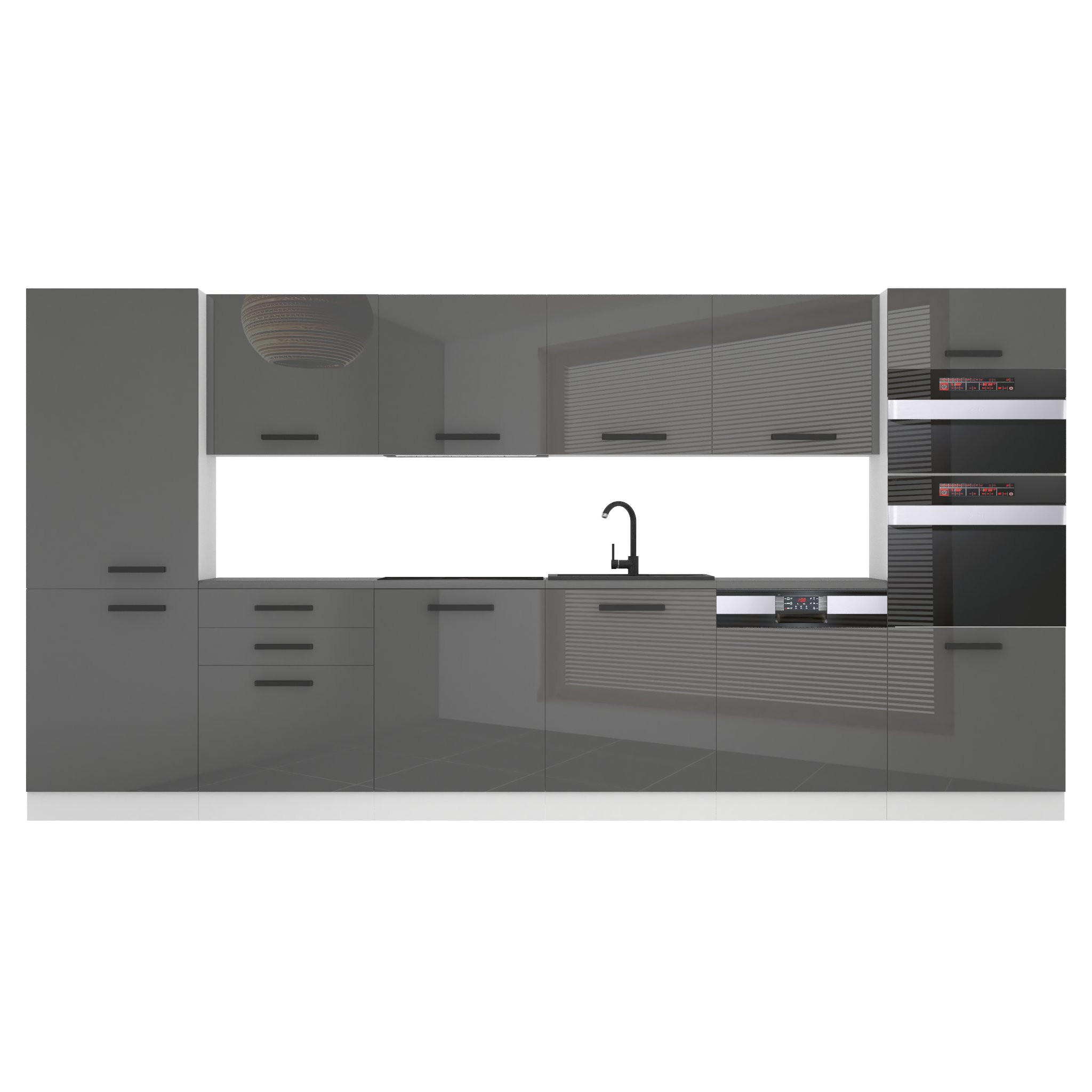 KÜCHENZEILE Naomi 360 cm, mit Arbeitsplatten, Silber Hochglanz - Silberfarben, Holz (360/204/60cm) - B BELINI GROUP
