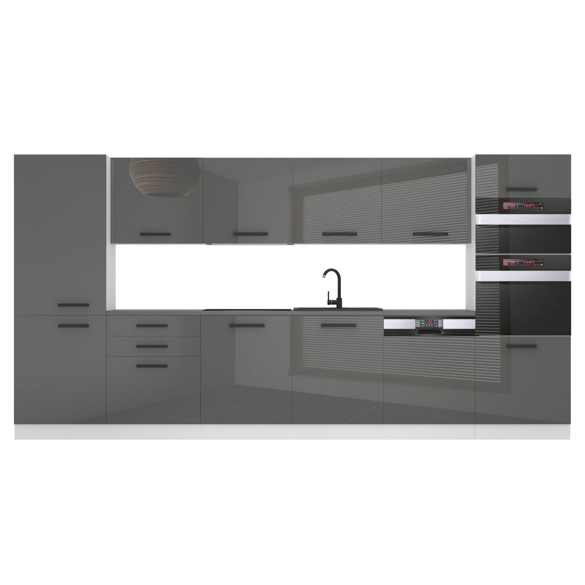 KÜCHENZEILE Naomi 360 cm, ohne Arbeitsplatten, Silber Hochglanz - Silberfarben, Holz (360/204/60cm) - B BELINI GROUP
