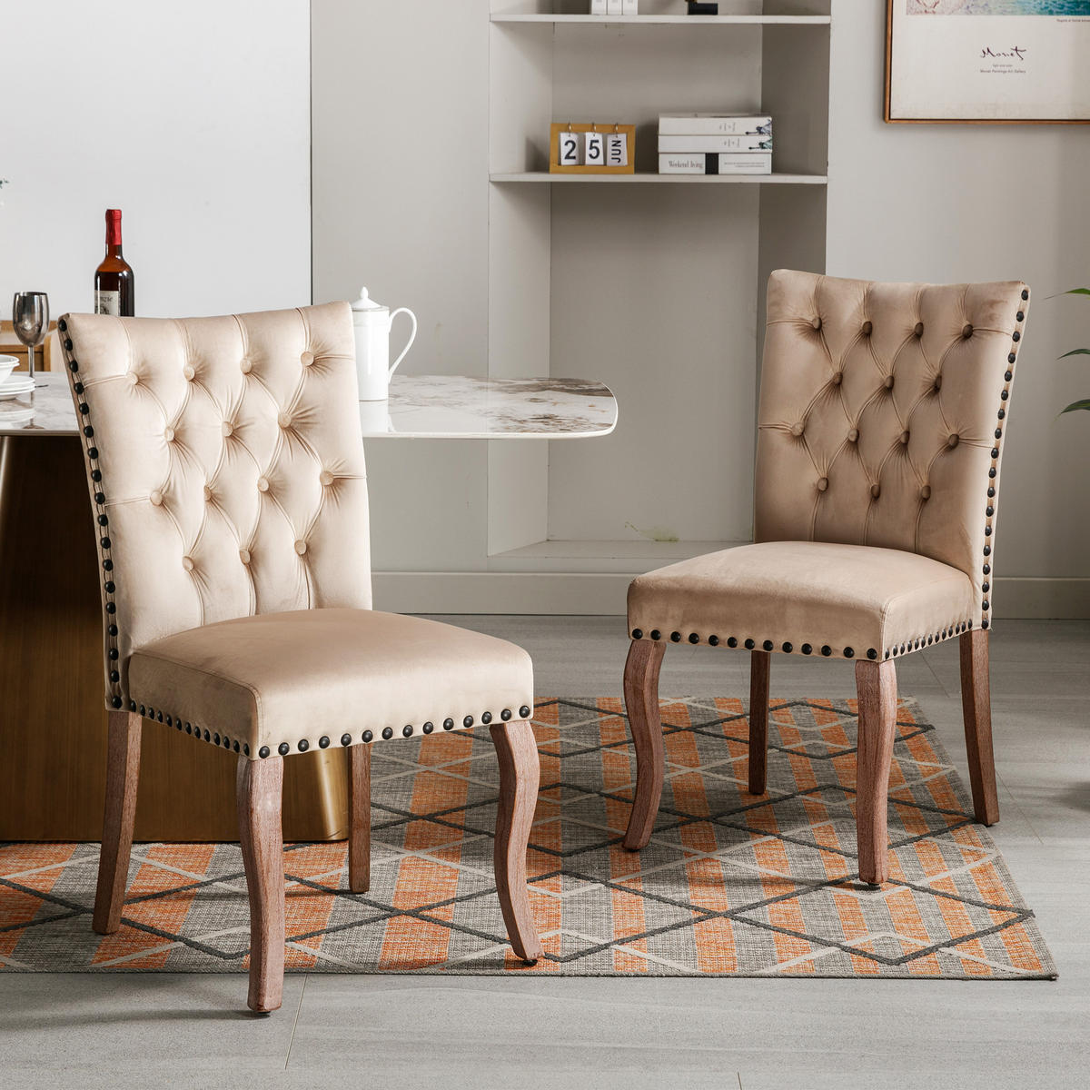 POLSTERSTUHL mit Kissen und Samtbezug Cappuccino 63x49x95 cm Textil 2er-Set - Cappuccino, Textil (63/95/49cm) - SONNENH