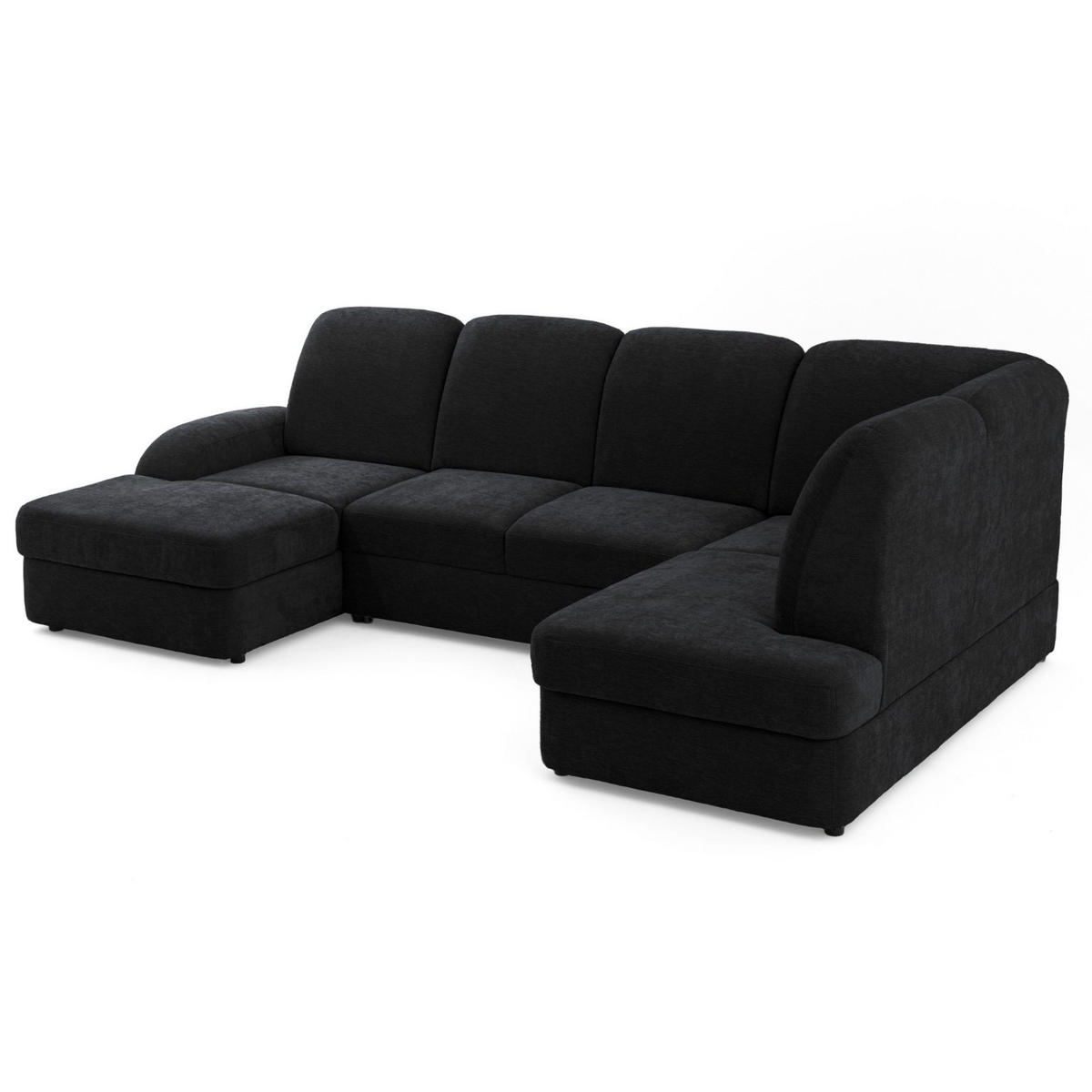 ECKSOFA VIBE U Rechts mit Schlaffunktion 129x263 Chenille Anthrazit - Anthrazit/Schwarz, Holz/Kunststoff (186/102/280cm) - Muffo
