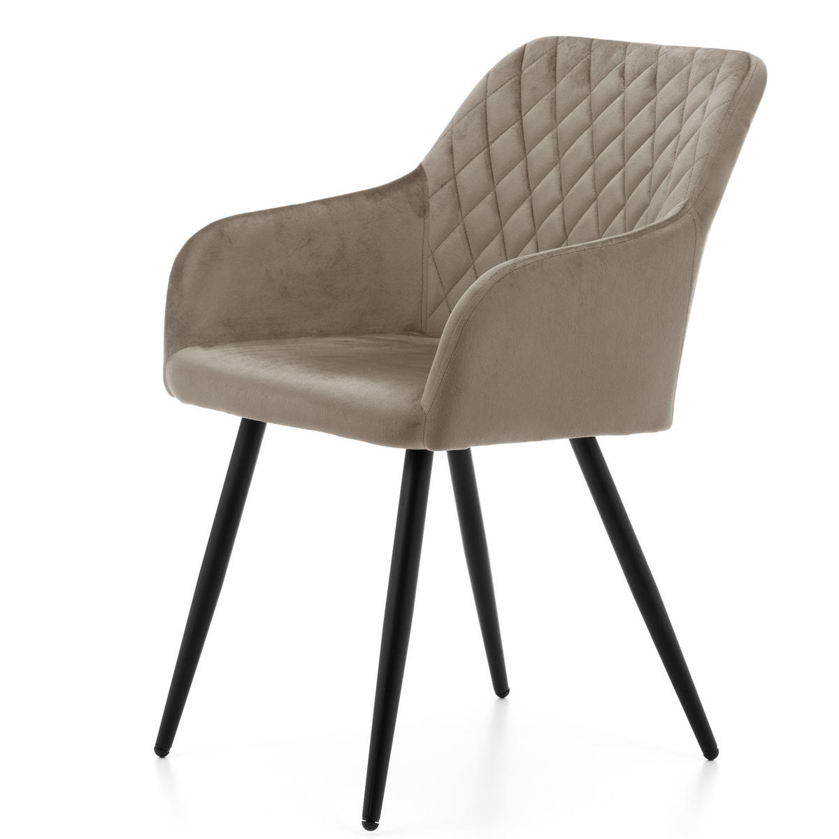 STUHL TODI gepolstert mit Steppung - dunkelbeige - Samt Velours - Beige/Schwarz, Textil/Metall (56/85/62cm) - NEW HOME
