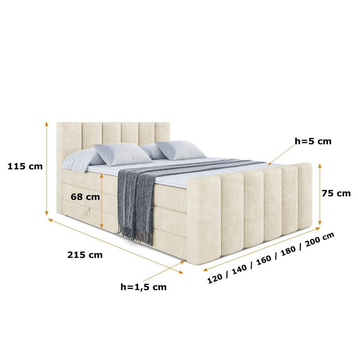 BOXSPRINGBETT BOXI1-Z KING - 160x200 - H3/H4 - Beige - Beige, Holzwerkstoff (160/200cm) - ALTDECOR