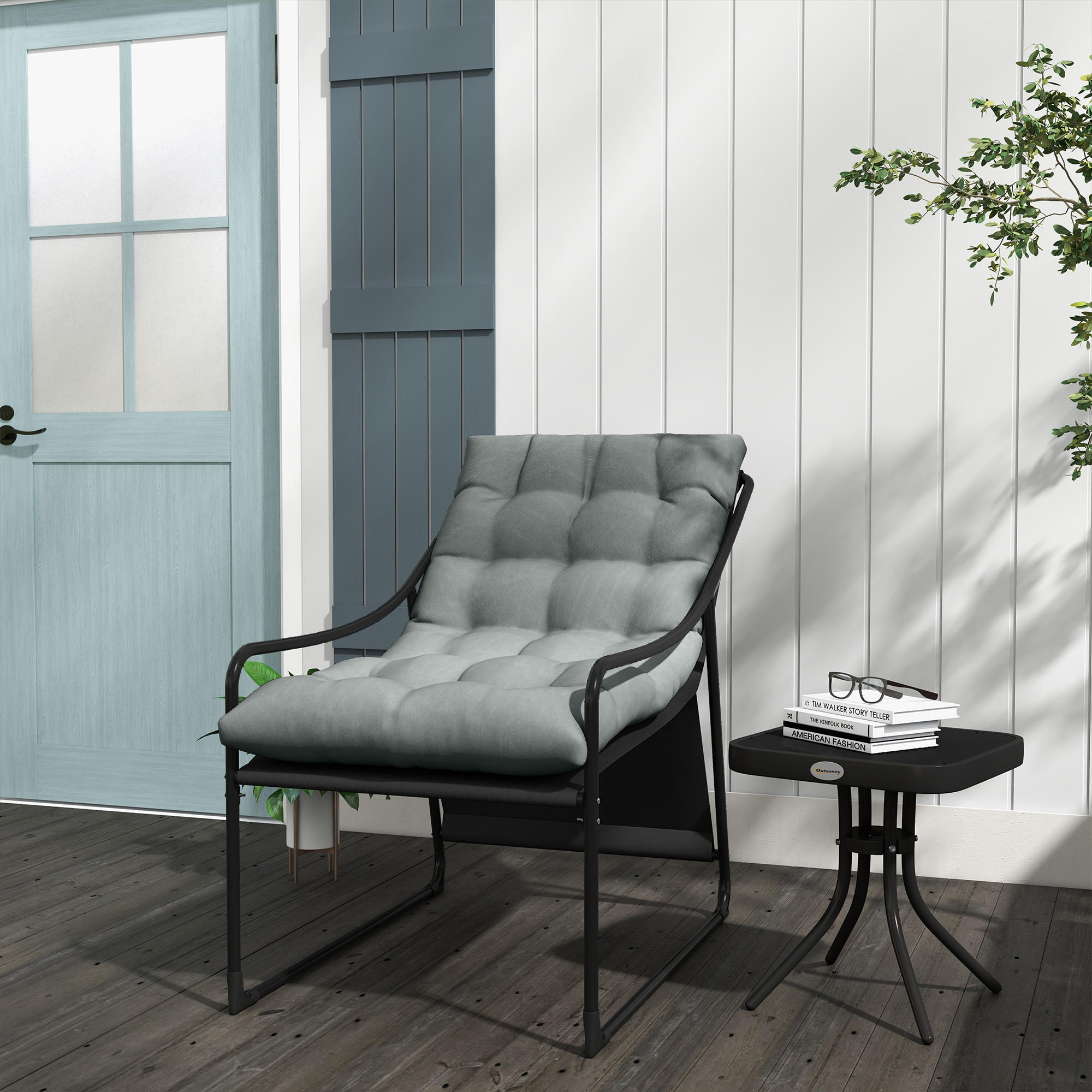 GARTENSESSEL, Stahl, Polyester, Grau - Grau, Metall (110/88/62cm) - Outsunny
