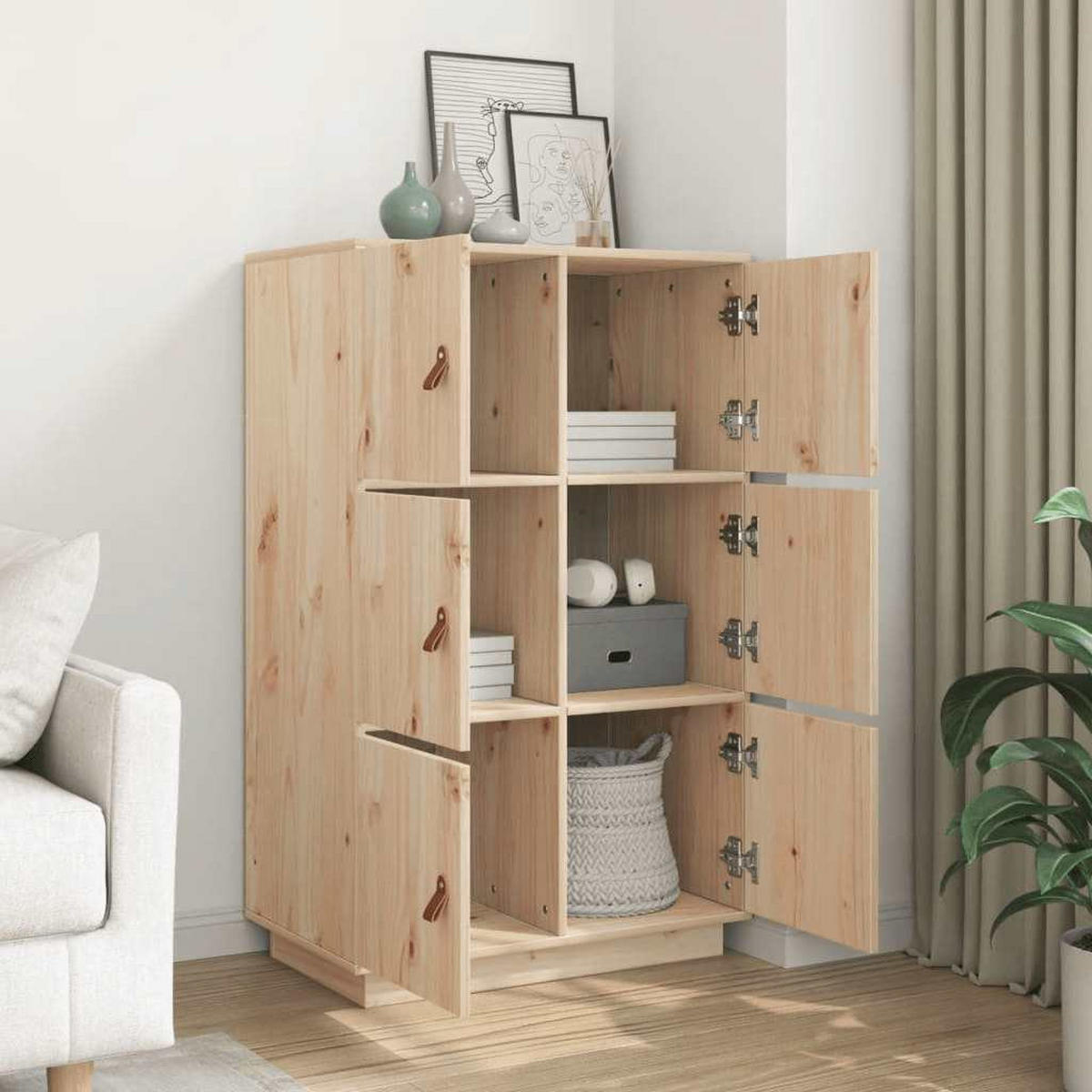 HIGHBOARD mit 6 Türen 67/40/108,5 cm aus Massivholz Kiefer - Naturfarben, Holz (67/108.5/40cm) - vidaXL