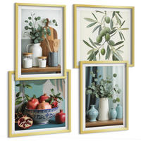 BILDER SET 4er Set - 50x50 cm & 40x60 cm Goldrahmen - Grüne Oliven, Eukalyptus - Goldfarben, Kunststoff (50/50cm) - TULUP