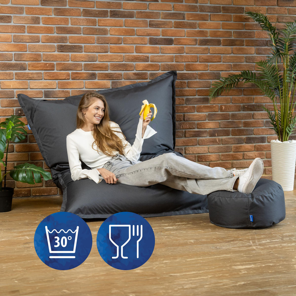 SITZSACK XXL Caree grau, 140x180cm groß für Indoor und Outdoor - Grau, Textil (180/140/30cm) - Bruni