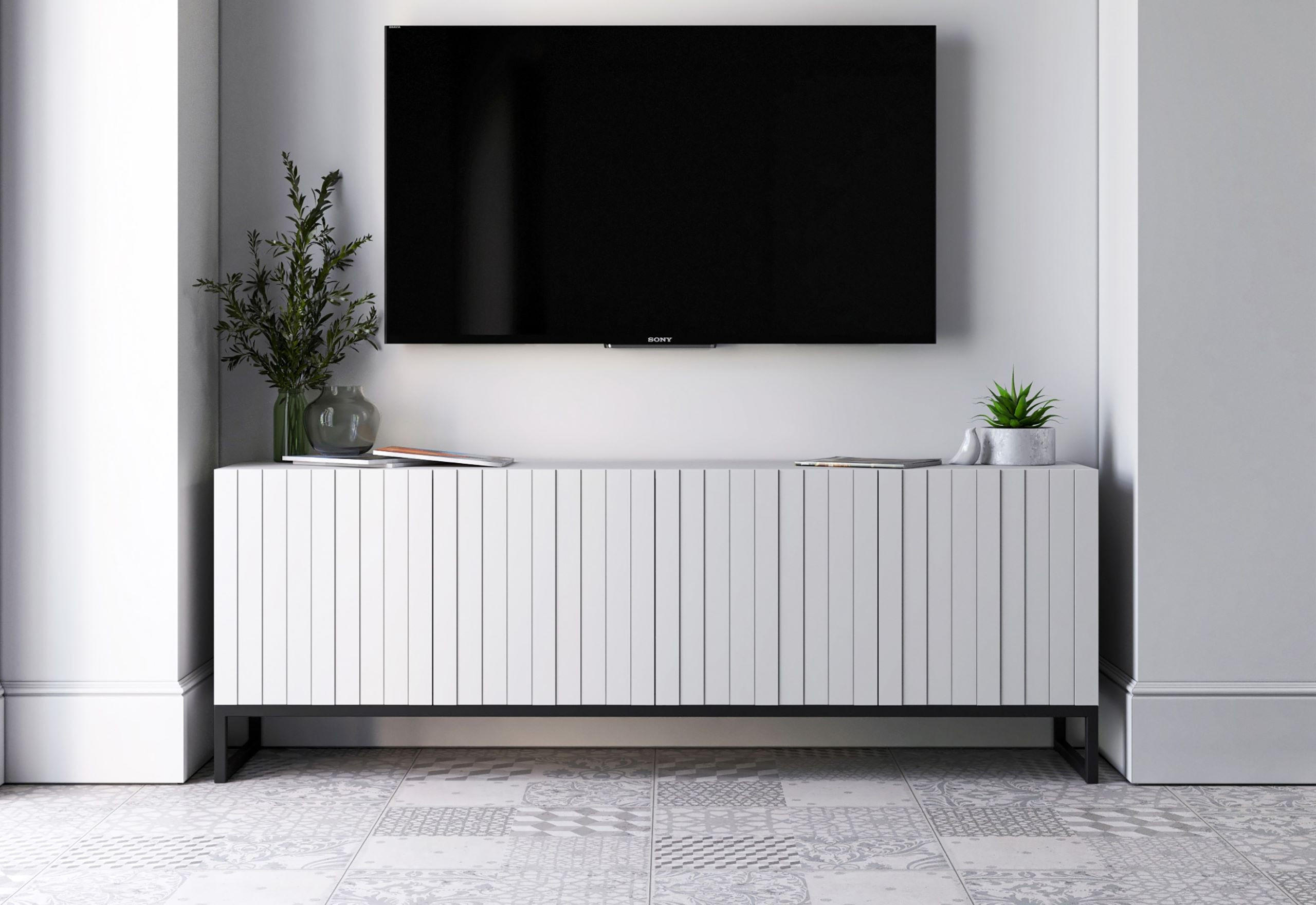 TV-SCHRANK Elpis Weiß Matt mit Metallrahmen Glamour 150 cm - Schwarz/Weiß, Holzwerkstoff/Metall (150/51.5/36.5cm) - Meble Lindner