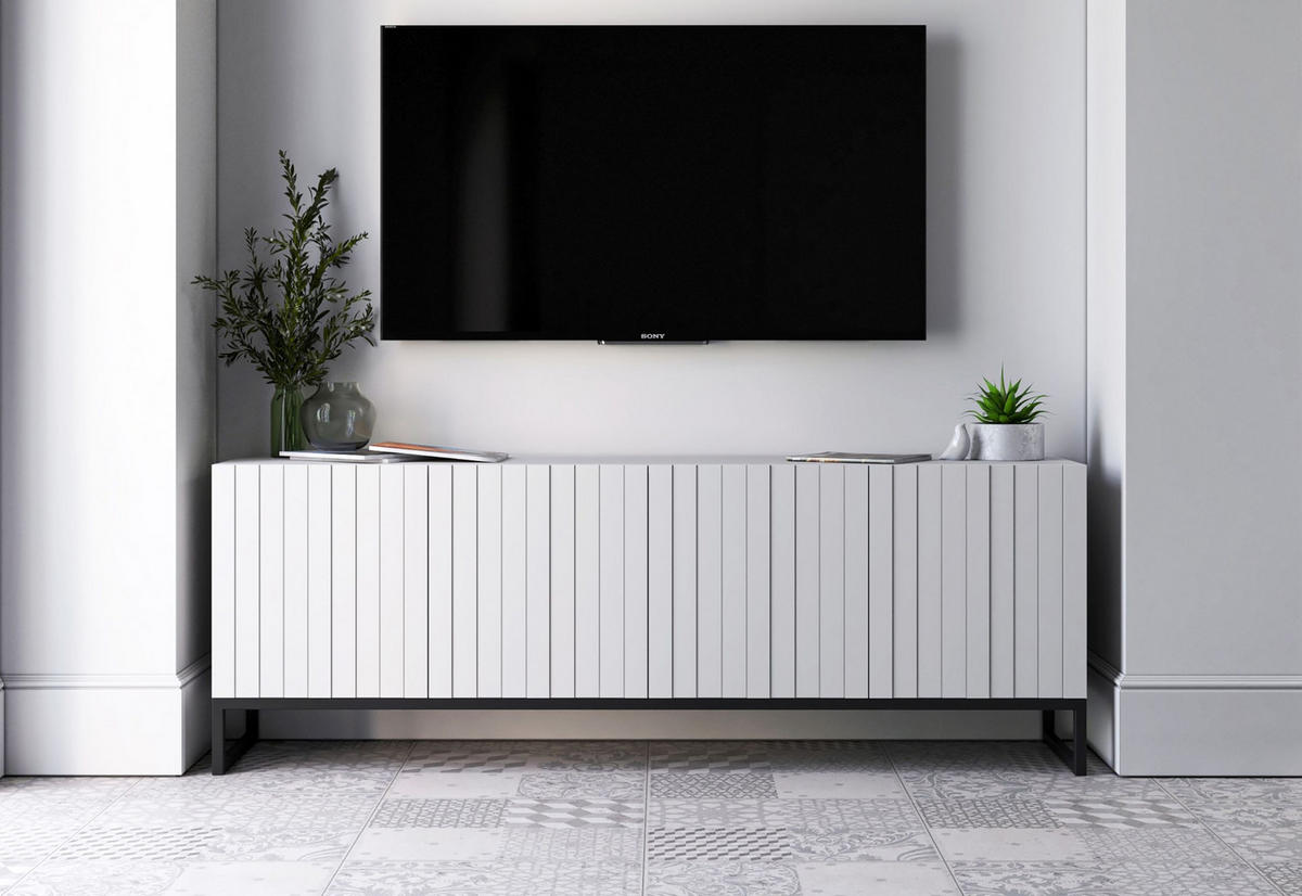 TV-SCHRANK Elpis Weiß Matt mit Metallrahmen Glamour 150 cm - Schwarz/Weiß, Holzwerkstoff/Metall (150/51.5/36.5cm) - Meble Lindner