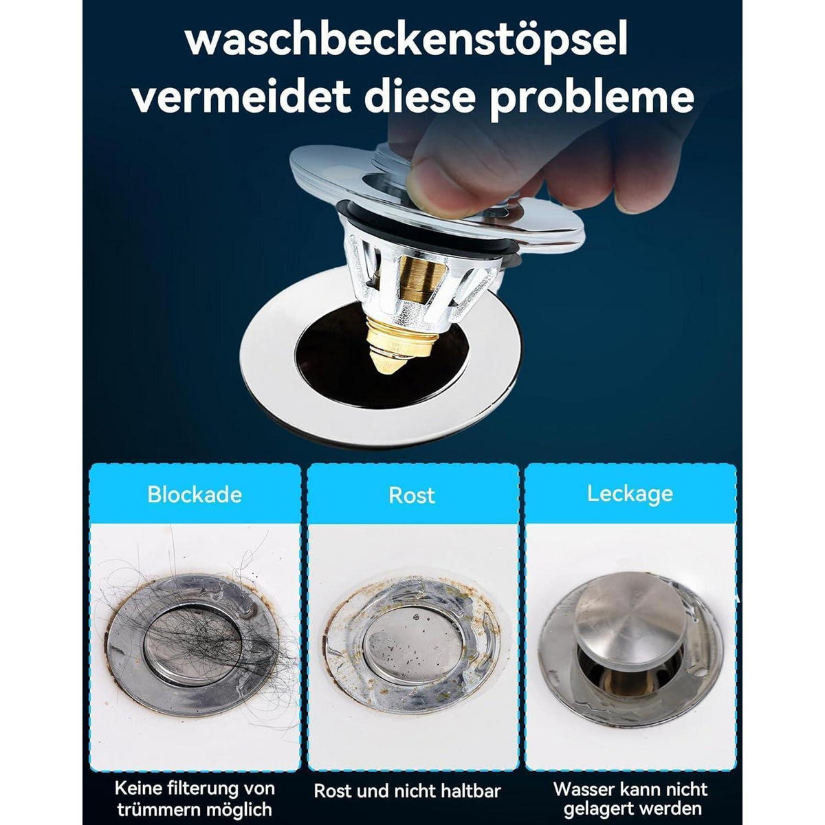 WASCHBECKENSTÖPSEL Pop-Up mit Sieb 34-45mm Silber 1 Stück - Silberfarben, Metall (5.1/3.4/6.2cm)