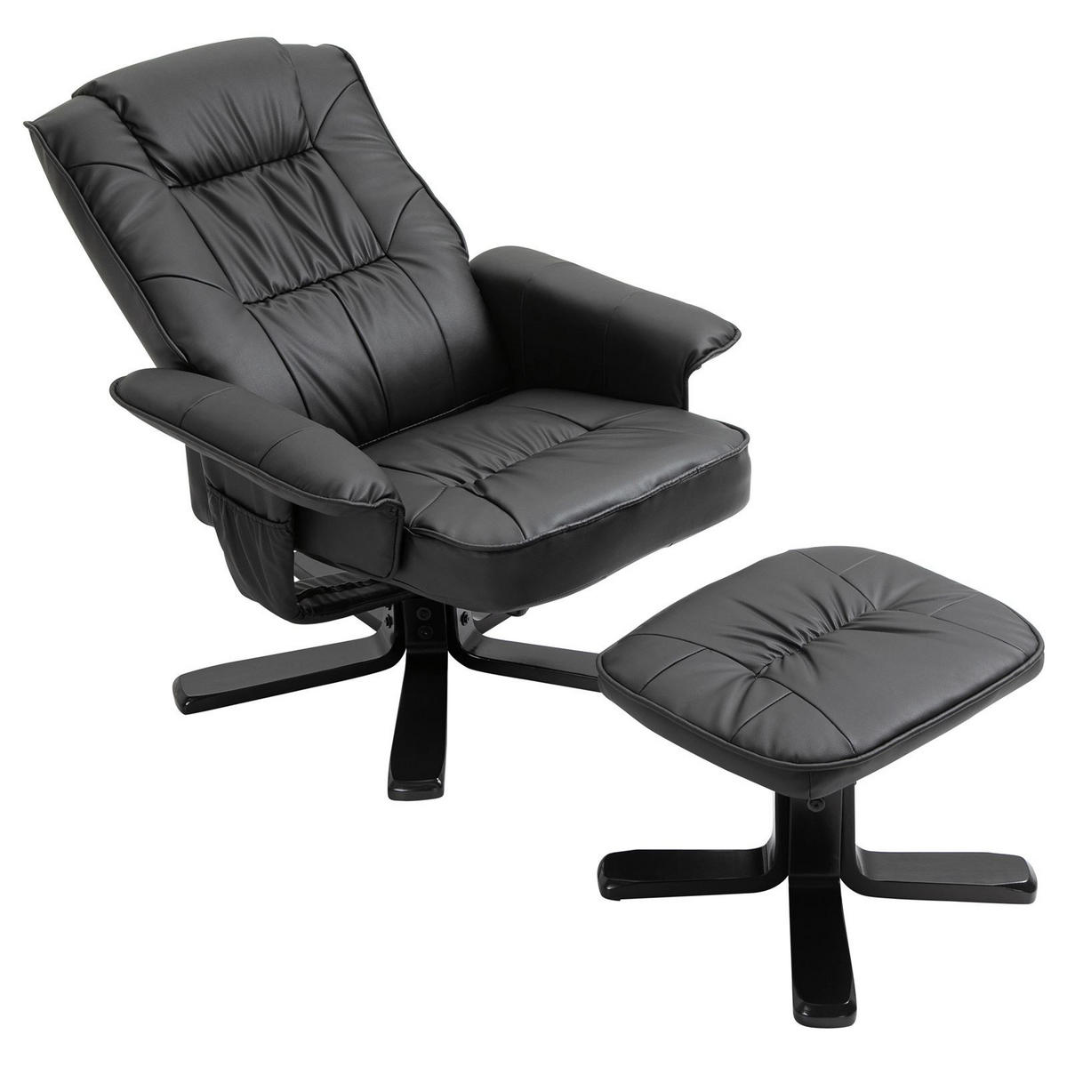 RELAXSESSEL KUNSTLEDER, SET MIT HOCKER CHARLY - Schwarz, Textil (76/87/61cm) - IDIMEX