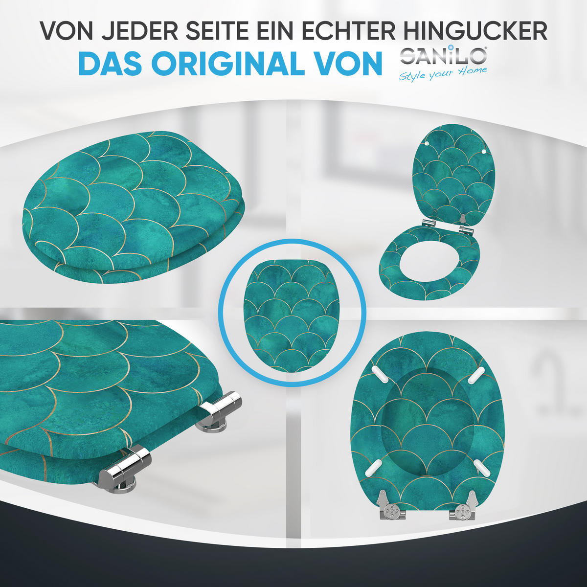 WC Sitz mit Absenkautomatik Aquarell - Blau, Holzwerkstoff (38/6/47cm) - Sanilo