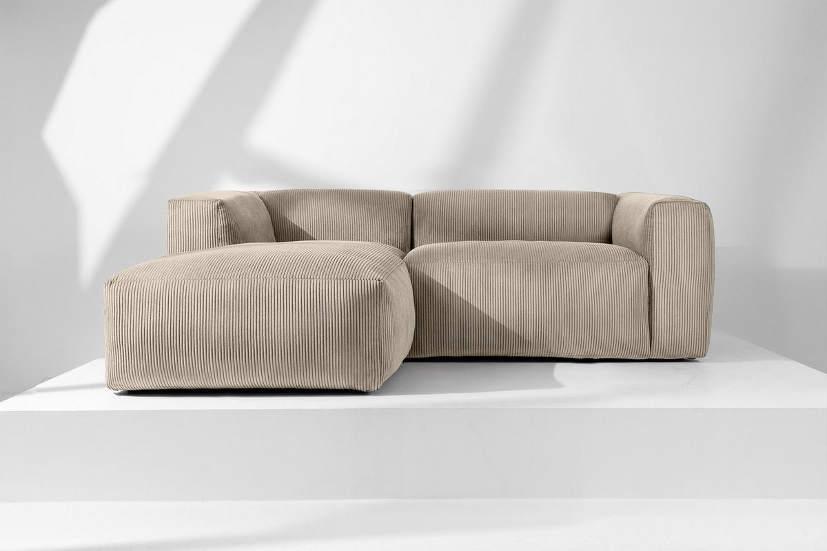 ECKMODULSOFA-LINKS BUFFO 3/4 Sitzer mit extrem weicher Sitzfläche, Kordstoff, beige - Beige, Textil (237/180cm) - KONSIMO®