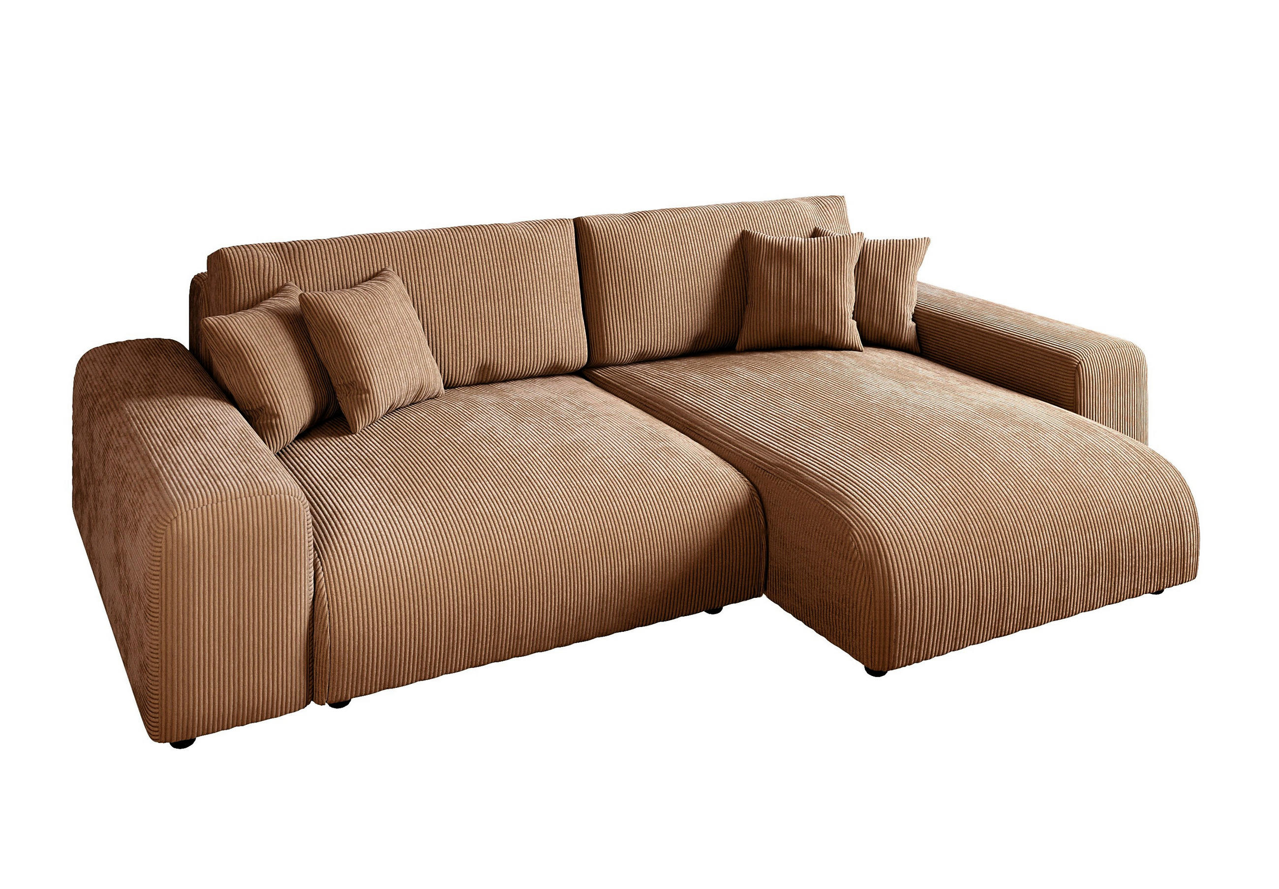 ECKSOFA mit Schlaffunktion, Bettkasten, Wellenunterfederung, seitenverkehrt montierbar B255/T165/H84 cm, Liegefl. 148x196 cm, Cord Hell-Braun / 21002 - Hellbraun/Schwarz, Kunststoff/Textil (255/165cm) - luma-home
