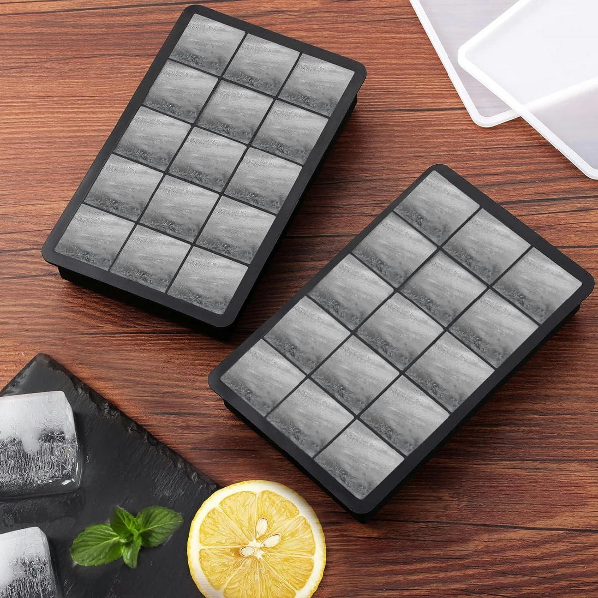 EISWÜRFELFORM 2er-Set mit Deckel - Schwarz, Kunststoff (12/10/20cm)