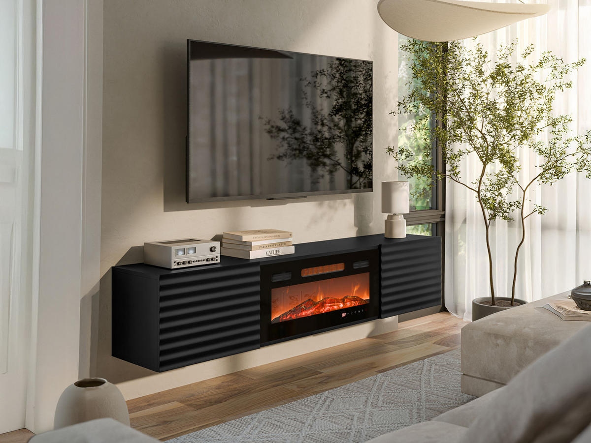 TV-LOWBOARD Tula mit Kamin - Schwarz, Holzwerkstoff (183/37/35cm) - MIRJAN24