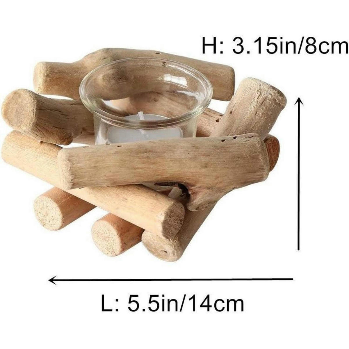 TEELICHTHALTER Holz mit Glasbecher Vintage 1 Stück - Hellbraun, Holz (8cm)