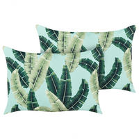 GARTENKISSEN 2er-Set Blattmotiv grün 40/60 cm Boissano - Hellgrau, Textil (40/60cm) - Beliani