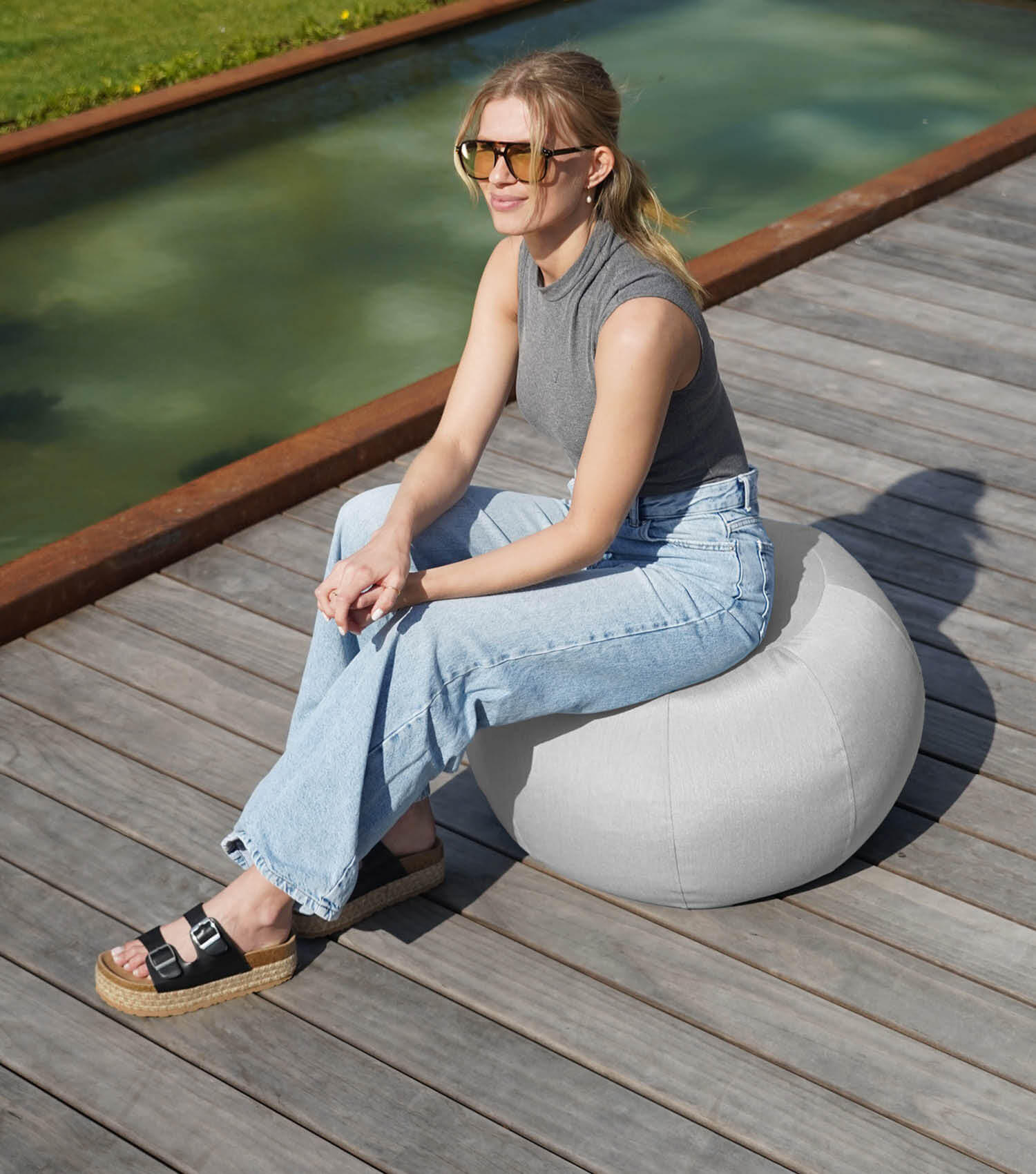 OUTDOOR POUF Der Kugelige - Grau, Textil (60/40/60cm) - Mokebo