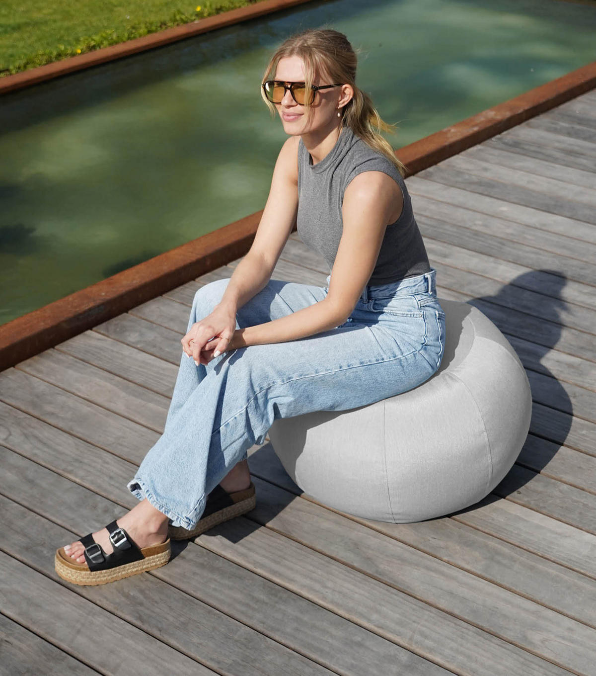 OUTDOOR POUF Der Kugelige - Grau, Textil (60/40/60cm) - Mokebo