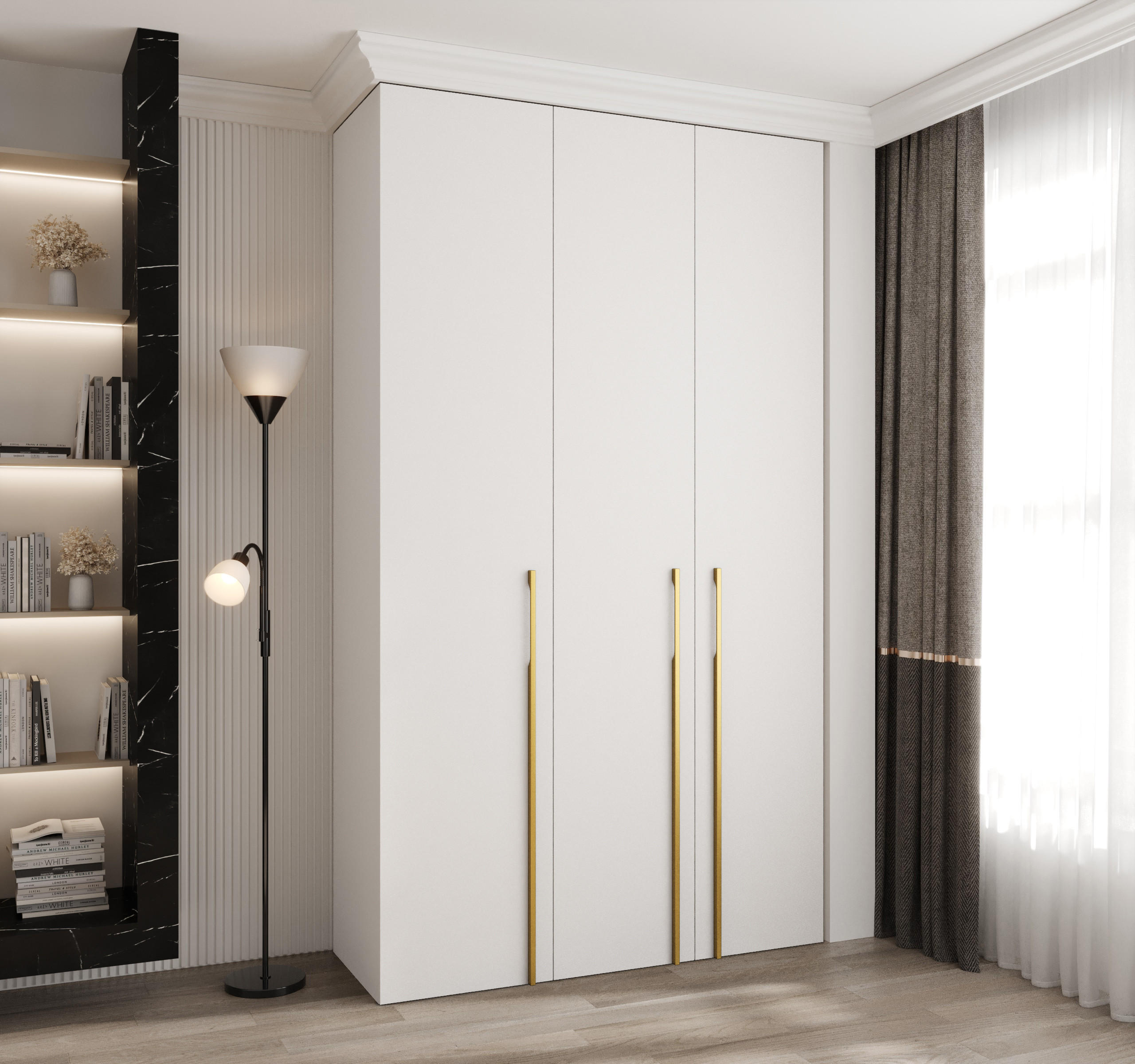 DREHTÜRENSCHRANK 245,5/140/50 3-türig - Goldfarben/Weiß, Holz/Metall (140/245.5/50cm) - Abiks Möbel