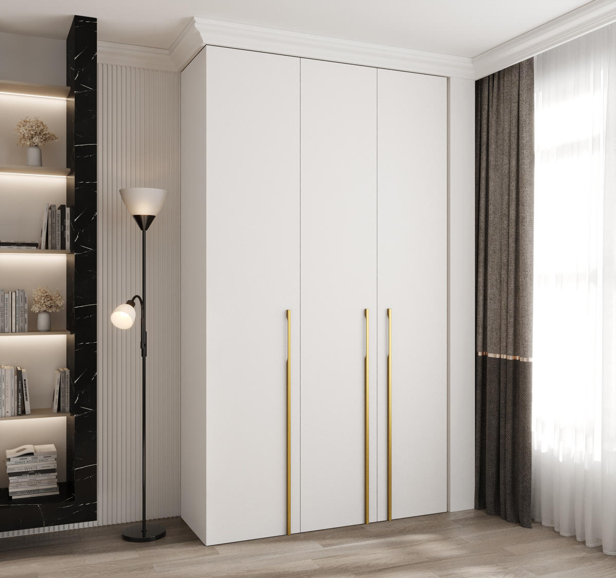 DREHTÜRENSCHRANK 245,5/140/50 3-türig - Goldfarben/Weiß, Holz/Metall (140/245.5/50cm) - Abiks Möbel
