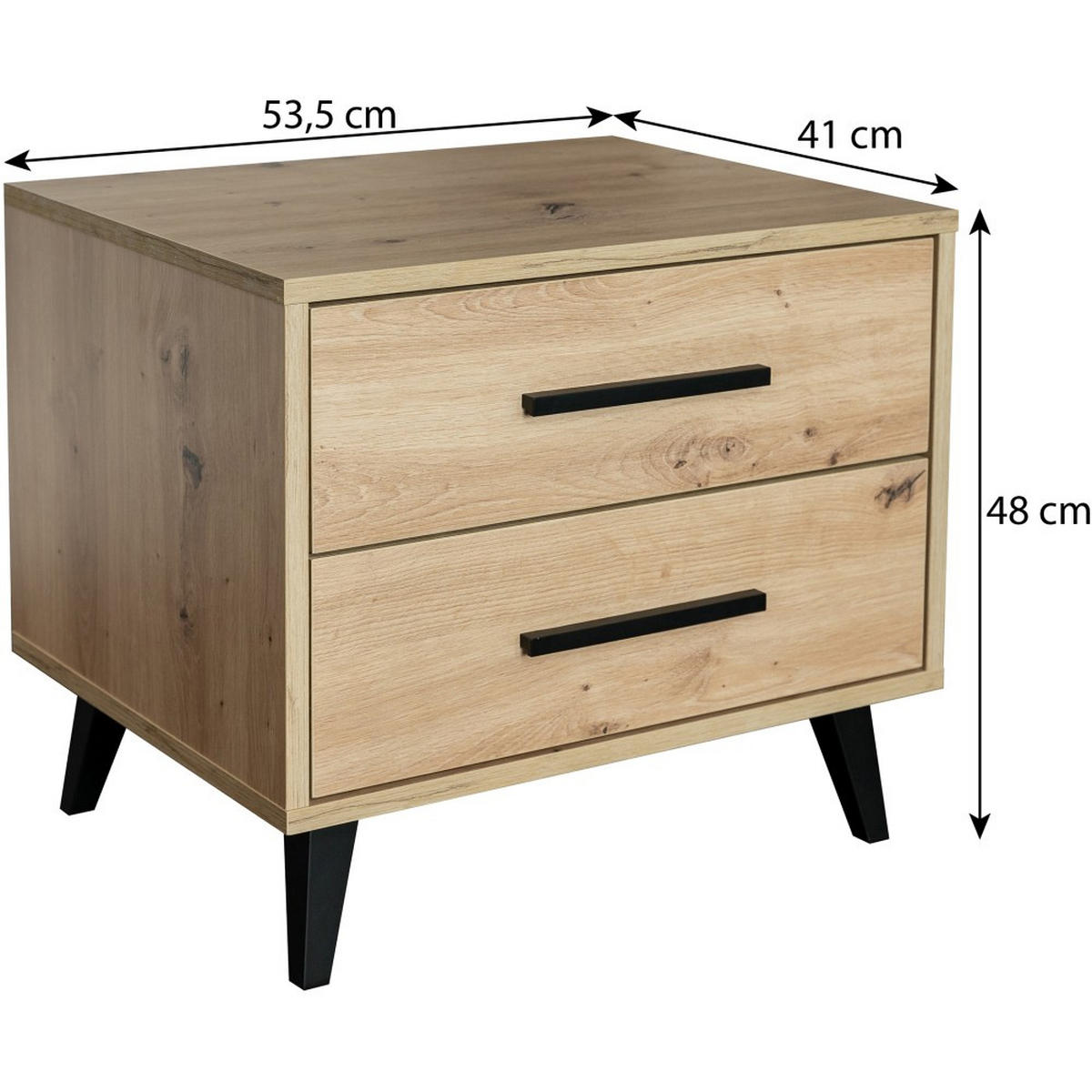 NACHTTISCH Kavo mit 2 Schubladen, eiche Sonoma - Schwarz/Sonoma Eiche, Holzwerkstoff (53.5/48/41cm) - Beautysofa