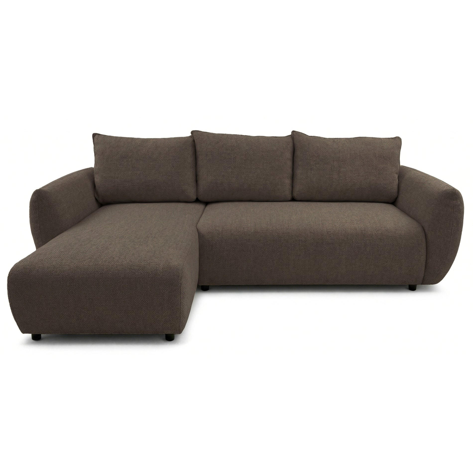 ECKSCHLAFSOFA Zordo BRAUNER CHENILLE LINKS MIT ZWEI BETTKÄSTEN - Schwarz/Braun, Kunststoff/Textil (256/170cm) - Selsey