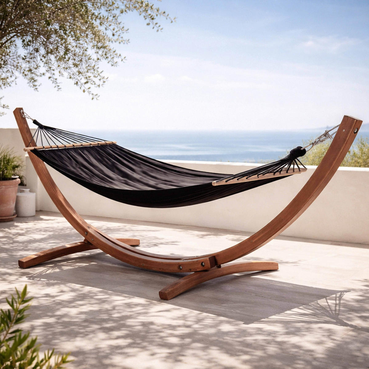 HÄNGEMATTE, Schwarz - Schwarz, Holz (110/110/300cm) - Oviala