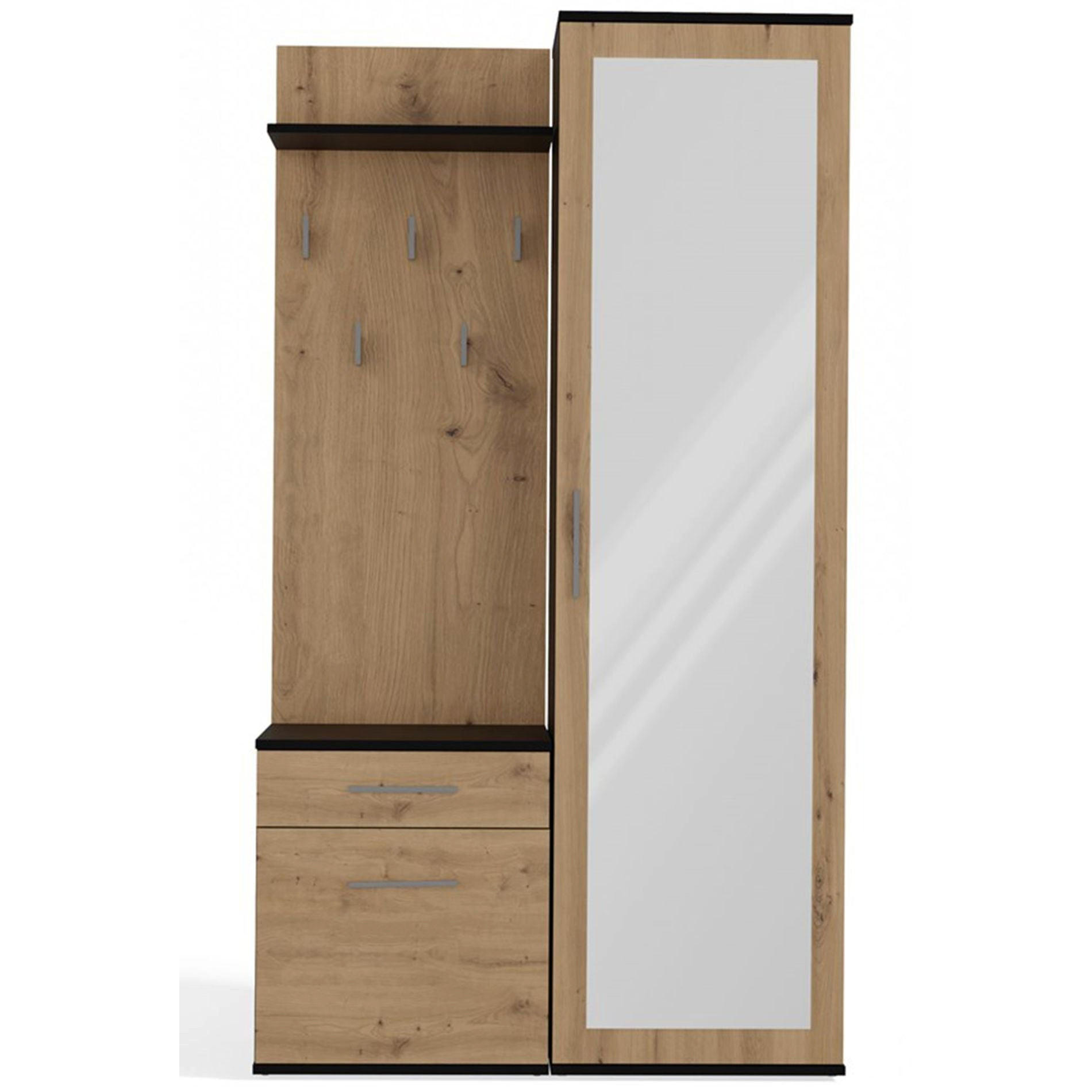 FLURMÖBEL-SET Duvio Eiche Artisan / Anthrazit - Eichefarben/Silberfarben, Holzwerkstoff/Kunststoff (100/35/180cm) - Selsey