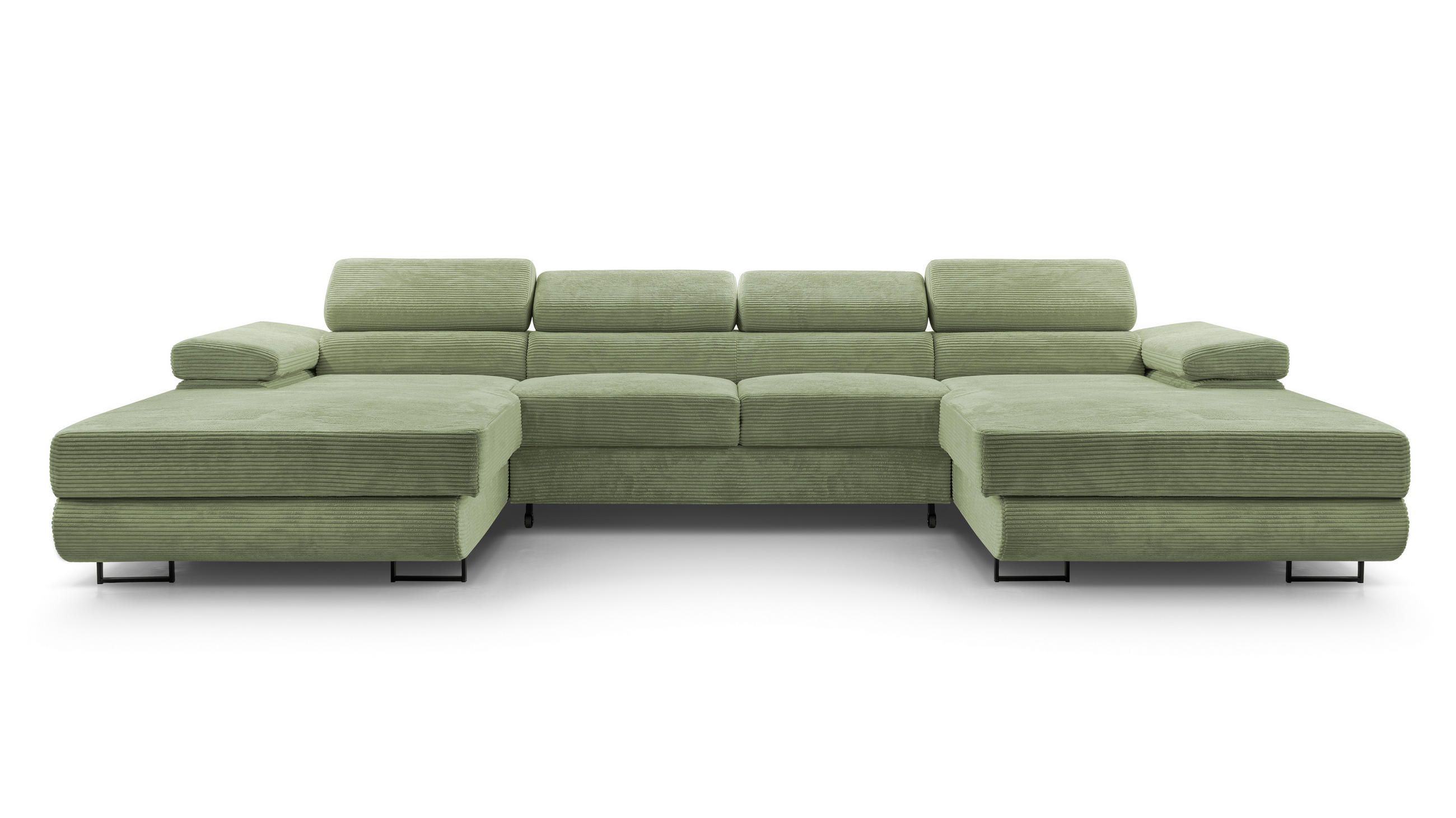 WOHNLANDSCHAFT Arborio Salbeigrün 352/202/90 cm mit Schlaffunktion - Schwarz/Grün, Textil/Metall (352/90/202cm) - AX Living