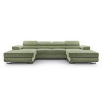 WOHNLANDSCHAFT Arborio Salbeigrün 352/202/90 cm mit Schlaffunktion - Schwarz/Grün, Textil/Metall (352/90/202cm) - AX Living
