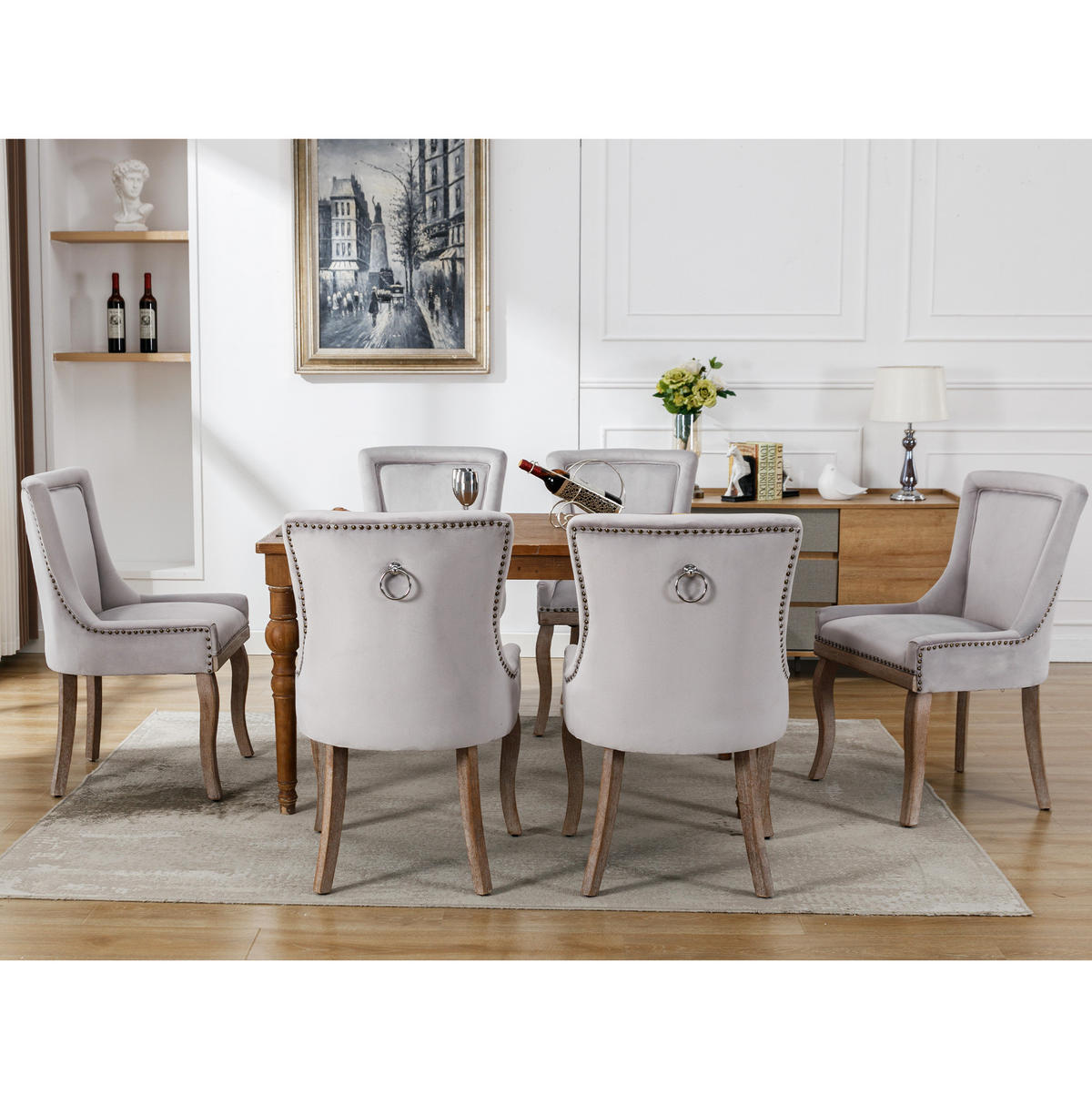 ESSZIMMERSTUHL gepolstert Samt Grau Massivholz 6er-Set - Grau, Holz (61/91/55.2cm) - Meubliv