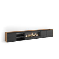 LOWBOARD, Schwarz und Eiche, 315/35/50cm, Kamin mit Feuereffekt XXL - Schwarz, Holzwerkstoff (315/50/35cm) - Skraut Home