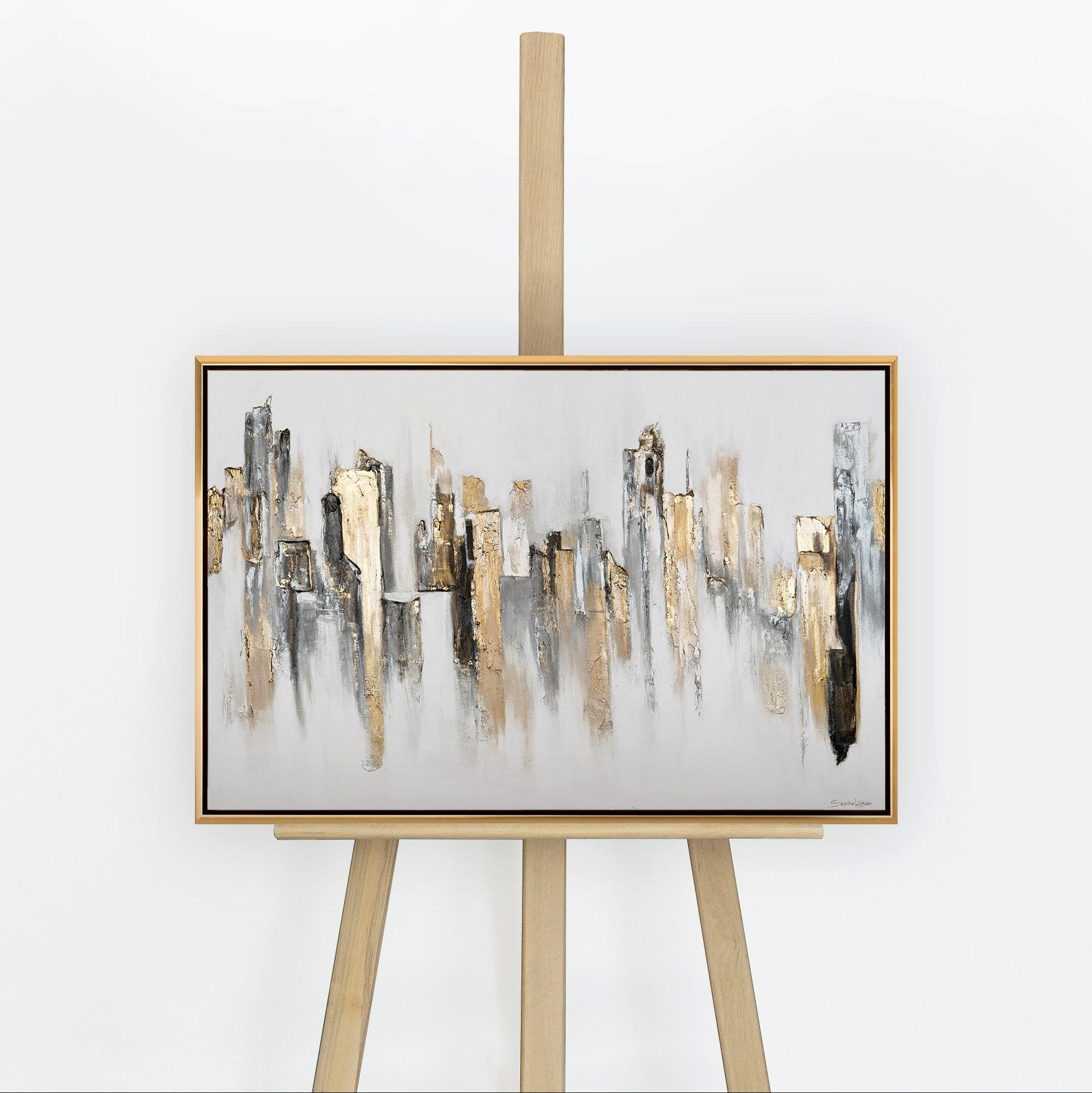 GEMÄLDE Stadtrhythmen Schattenfugenrahmen Gold 60x40 cm - Goldfarben, Holz (60/40cm) - YS-art gallery