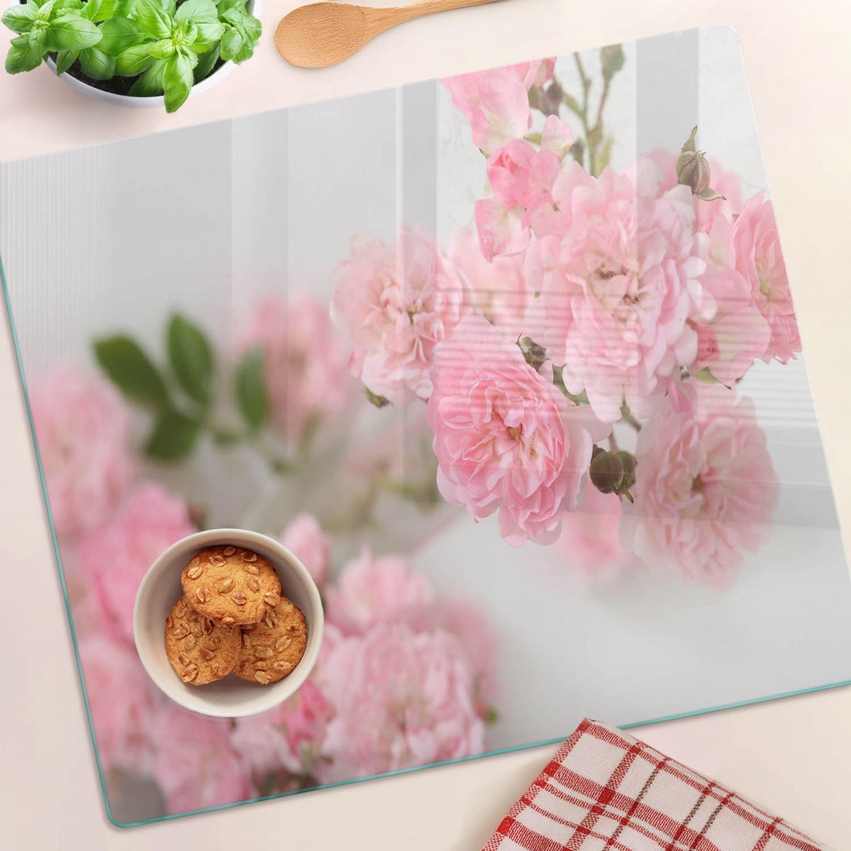 GLASPLATTE 60x52 cm Wildrosen - Pink, Glas (60/0.4/52cm) - TULUP