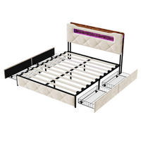 POLSTERBETT 140x190 cm Beige mit 4 Schubladen, LED Beleuchtung, Stauraum Kopfteil mit USB und Typ-C - Beige, Metall (140/190cm) - EuroLiving