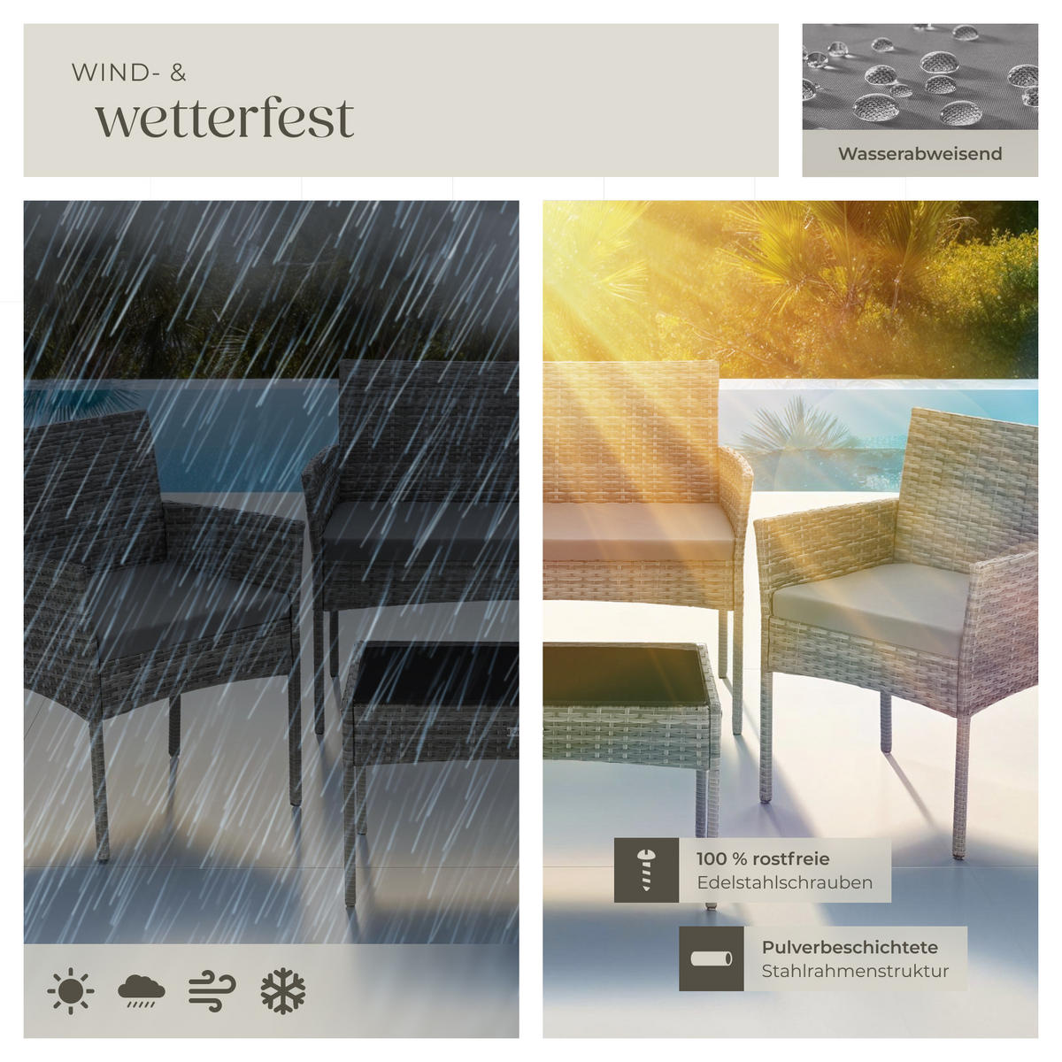 RATTAN GARTENSET Palese,Sofa 250 kg, je Sessel 120 kg,grau - Grau, Kunststoff - tectake