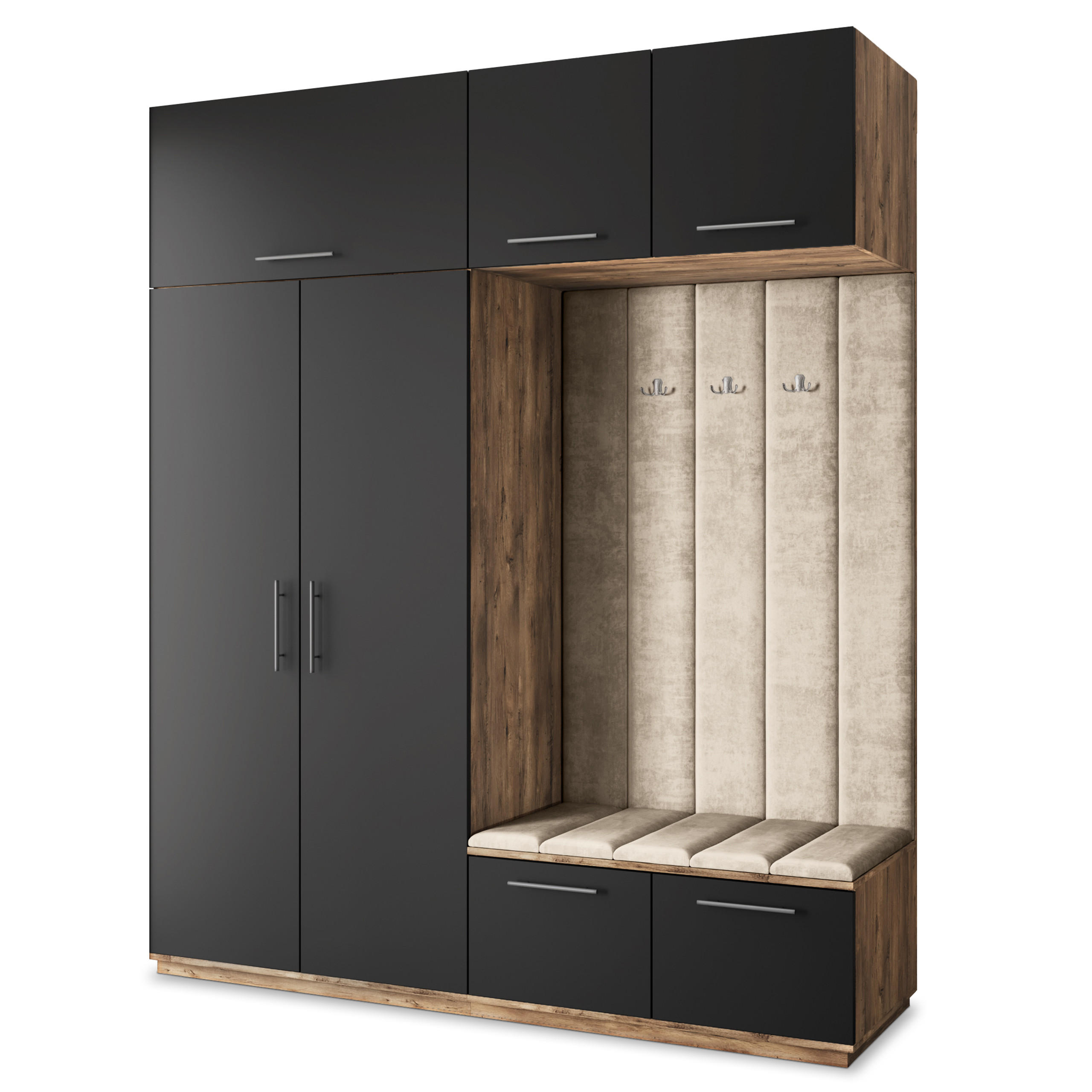 Masseno Garderobenschrank Eiche, Schwarz, Beige 200x240x60 cm