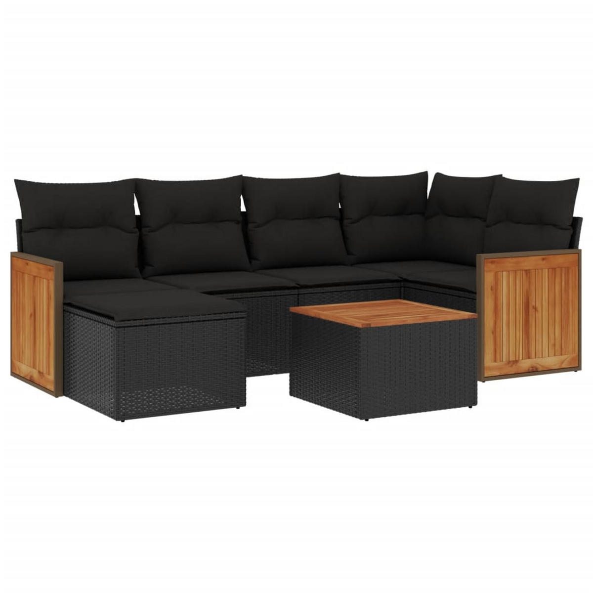 GARTEN-SOFAGARNITUR 7-teilig Mit Kissen Schwarz Poly Rattan - Schwarz, Kunststoff - vidaXL